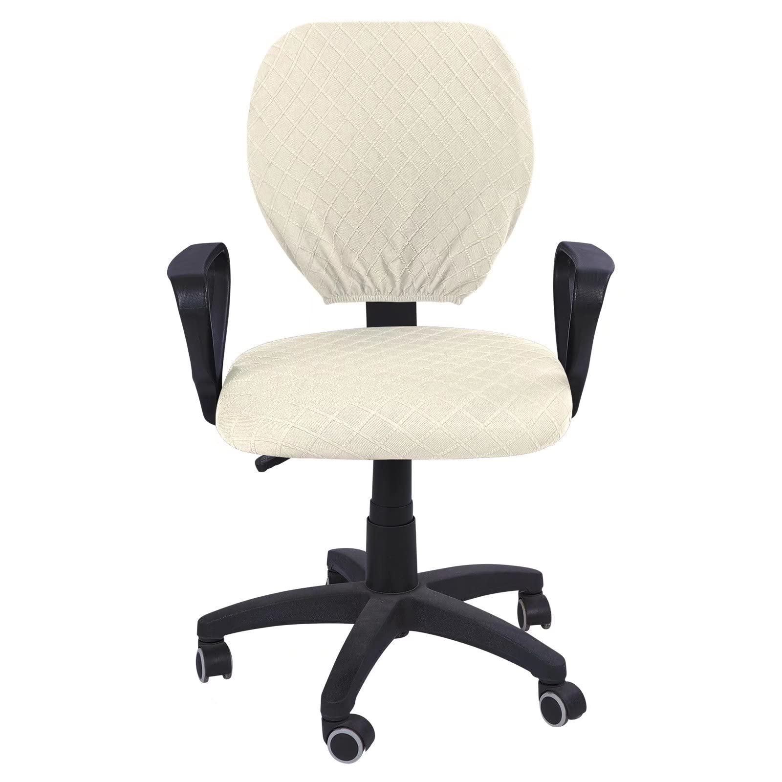 SearchI Office Chair Cover 2-Piece Set - Jacquard Washable & Stretchable Desk Chair Slipcover - Universal Fit for Computer & Office Chairs (Beige) - Perfect for Home Office, Study Room & Workspace Protection