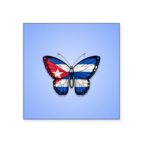 White - Cuban Flag Butterfly on Blue Sticker
