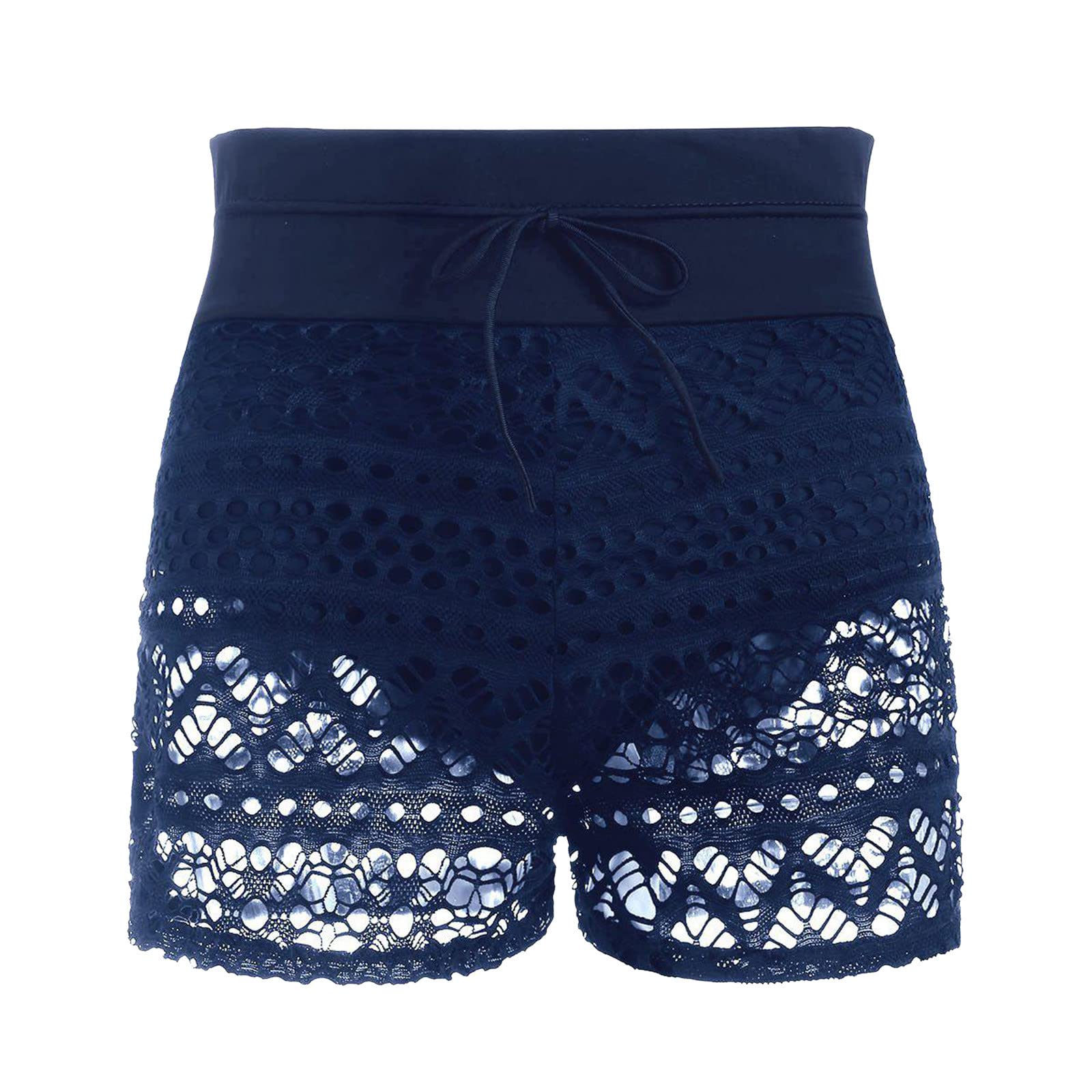 Niaviben Women's Plus Size High Waist Swim Shorts with Lace Panel & Drawstring - Sexy Bikini Bottoms for Beach, Pool, Vacation & Water Sports