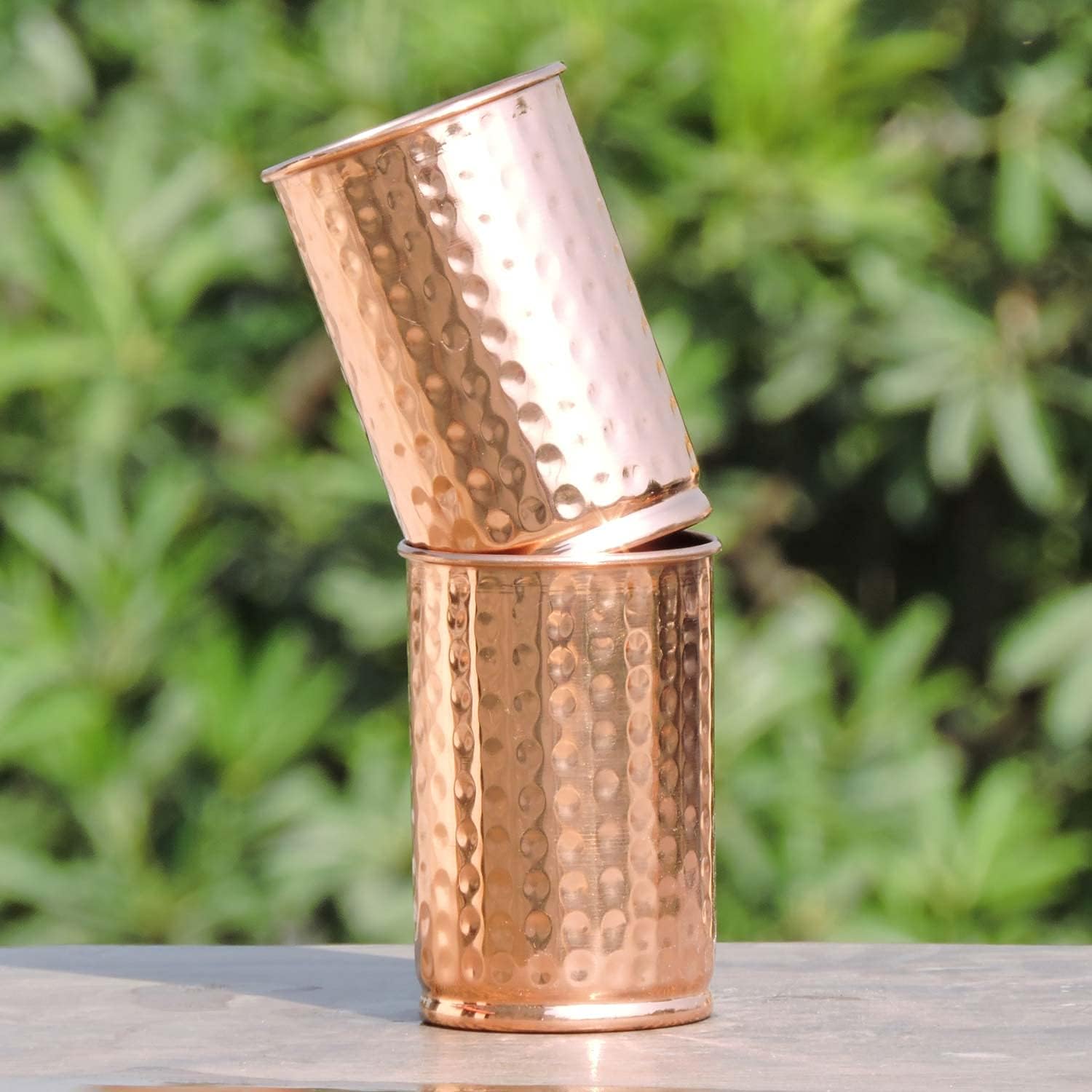 Hammered Pure Copper (99.74%) Tumbler Set of 2 - 11.8oz Travel Copper Mugs for Water, Juice & Ayurveda Health Benefits | Perfect for Home, Office & Outdoor Use