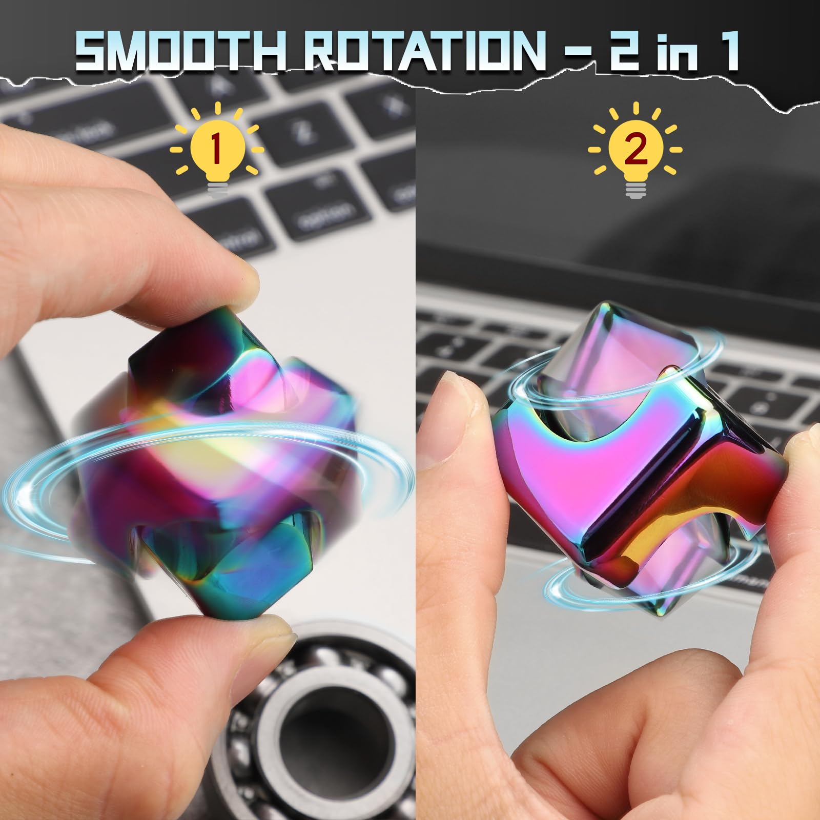 Metal Fidget Spinner Cube - Stress Relief Sensory Toy for Kids, Teens & Adults | Anxiety Relief Desk Gadget | Cool EDC Office Toy | Easter Basket Stuffers Gift for Boys & Girls | Perfect for School, Work & Travel Stress Management