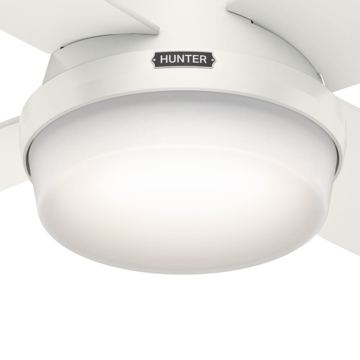 Hunter 52 Inch Dempsey Fresh White Low Profile Ceiling Fan with Light Kit - Quiet Reversible Motor, Ideal for Bedroom, Living Room & Indoor Spaces