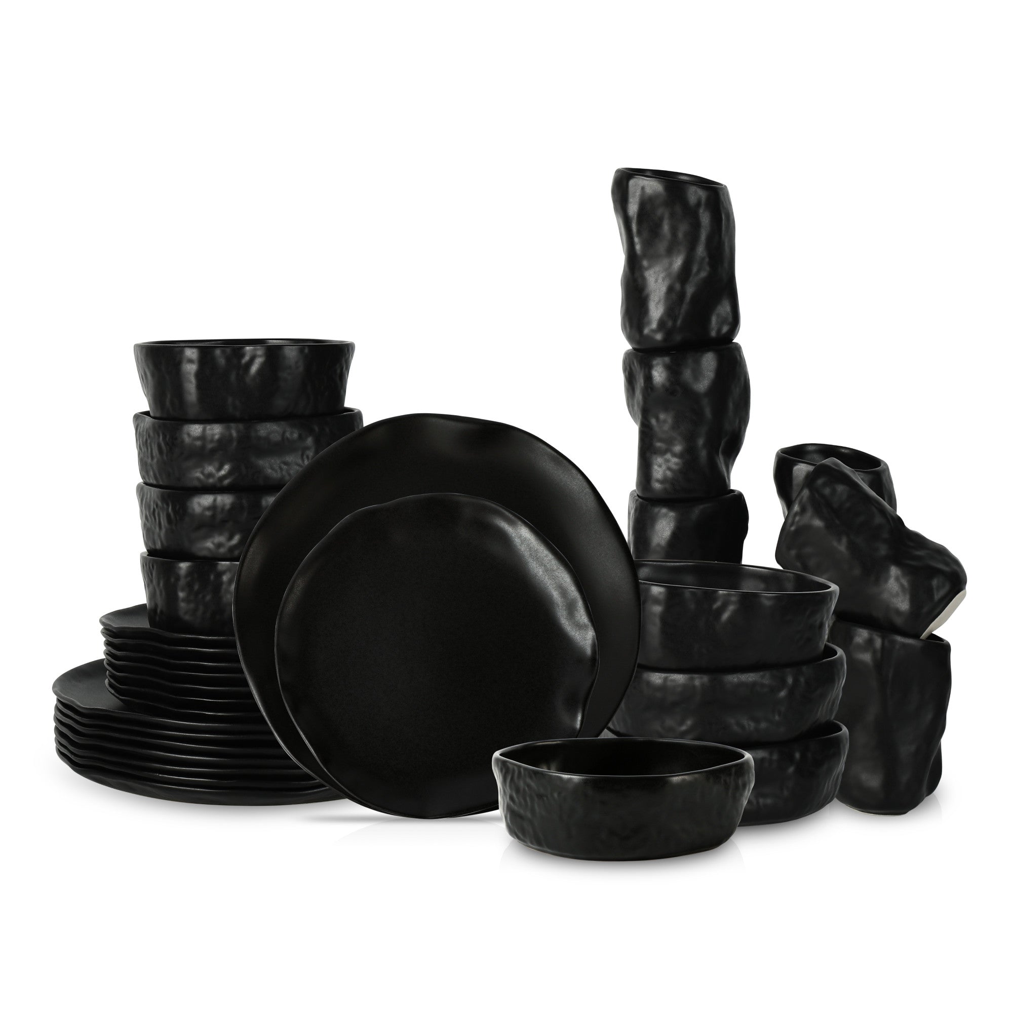 Premium Atik Stoneware Dinnerware Set - Elegant Black Porcelain Plates, Bowls & Mugs - Durable Ceramic Dinnerware for Everyday Use & Formal Dining