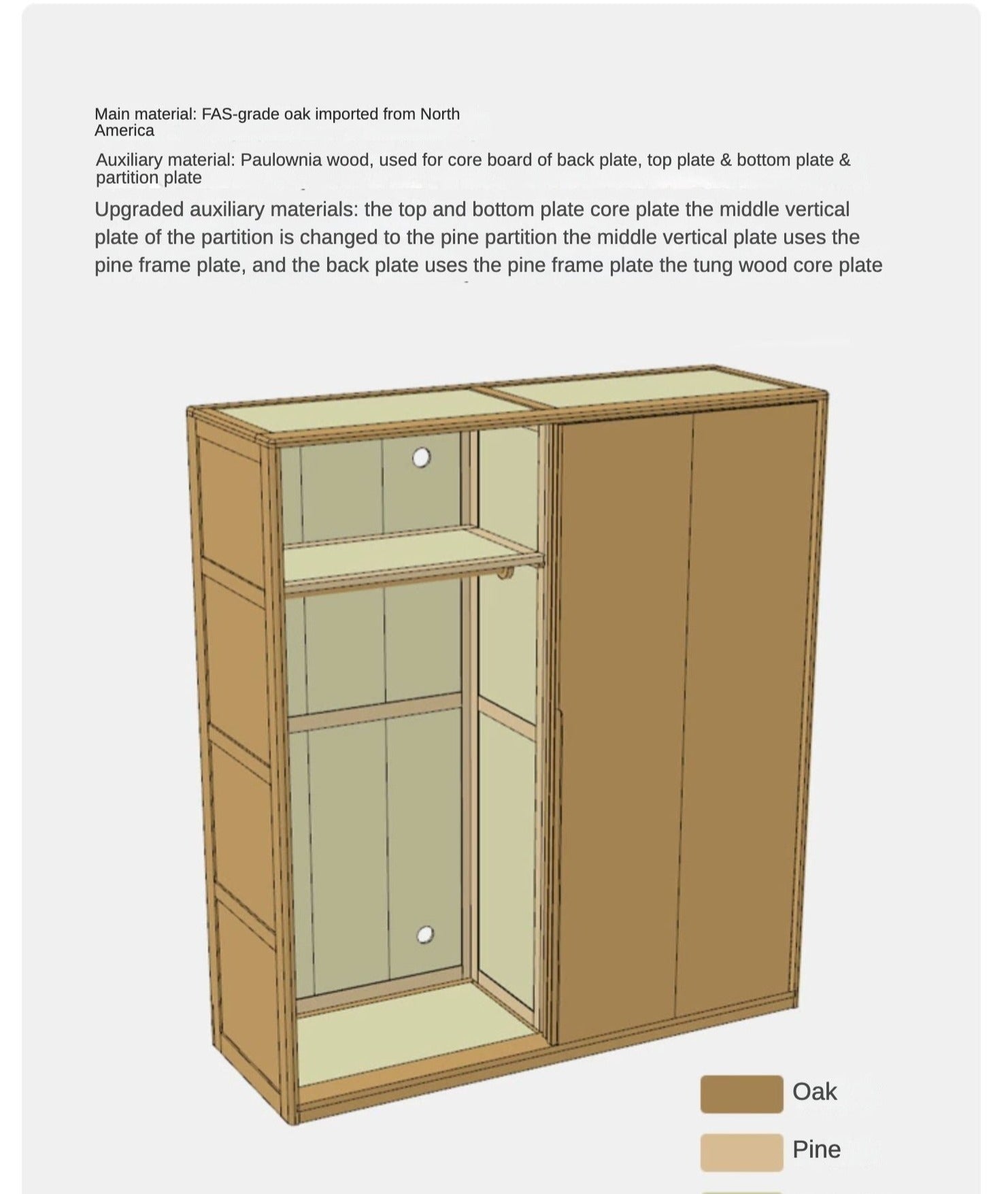Solid Oak Wood Sliding Door Wardrobe Closet - Modern Storage Solution for Bedroom, Living Room & Office Organization