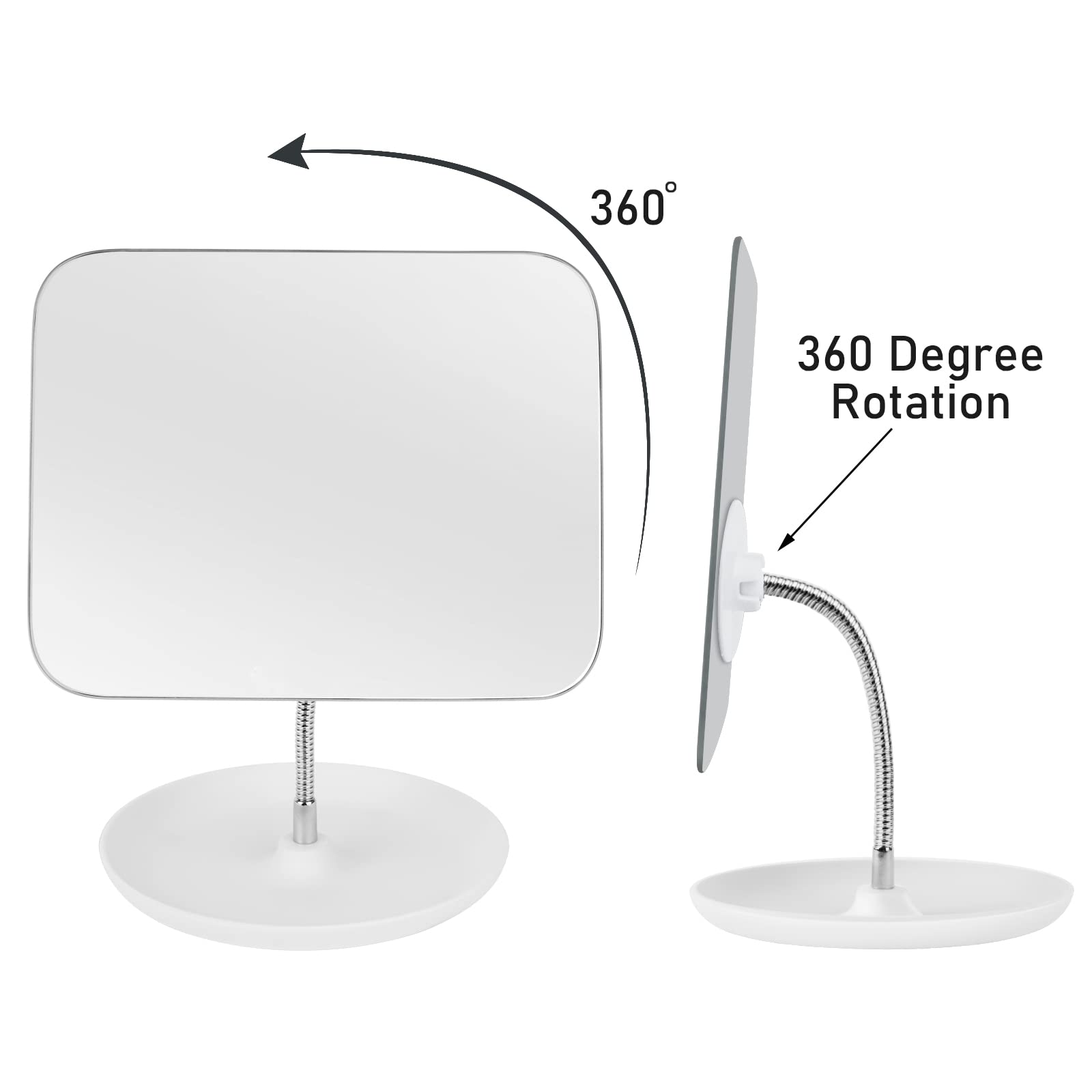 CLSEVXY Adjustable Table Vanity Mirror with Stand - 360° Rotating Folding Makeup Mirror with Flexible Gooseneck for Desk - Portable Square Cosmetic Mirror for Home, Bedroom & Travel Use