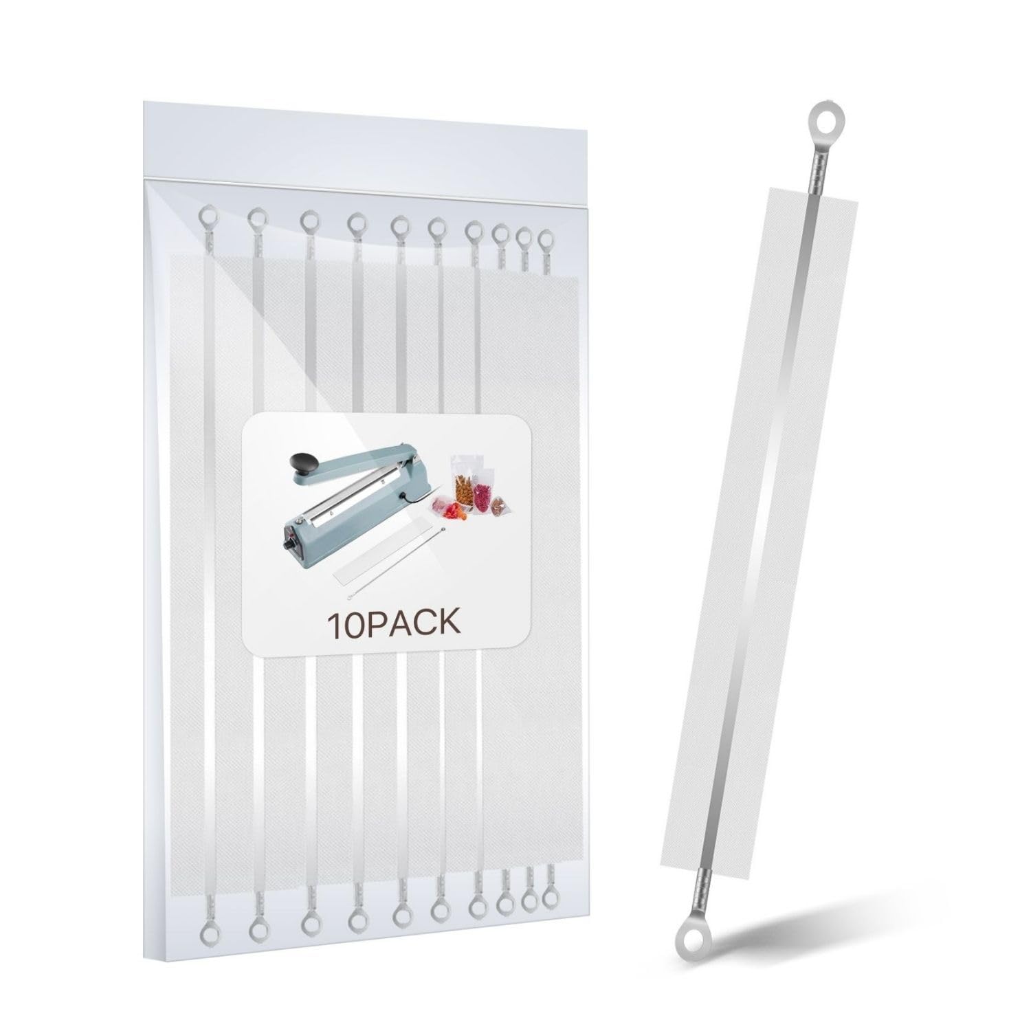 Flexzion Impulse Sealer Replacement Parts Kit - 600W 8-inch Heat Seal Strips, PTFE Tape & Heating Elements (10-Pack) for Food Packaging, Plastic Bag Sealing & Industrial Use