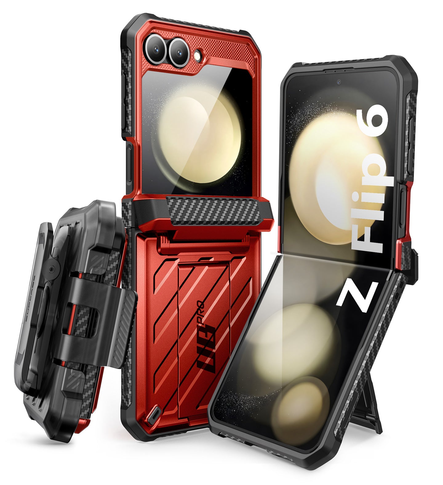 Samsung Galaxy Z Flip6 Unicorn Beetle PRO Heavy Duty Rugged Case with Belt Clip - Shockproof, Military-Grade Protection in Metallic Red - Perfect for Outdoor, Construction & Extreme Sports Use