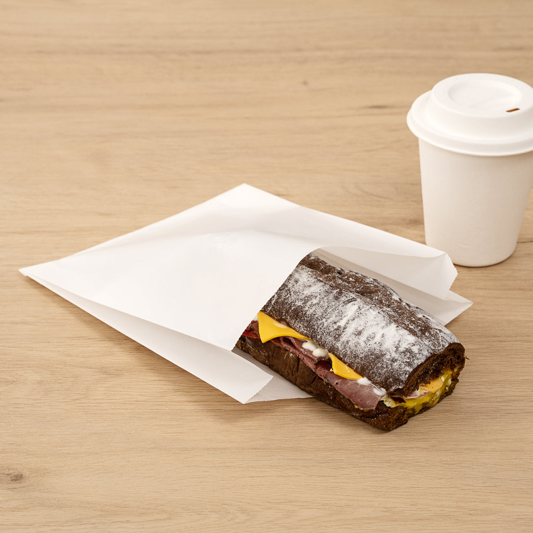 Eco-Friendly White Paper Sandwich & Snack Bags - Silicone Coated, 7