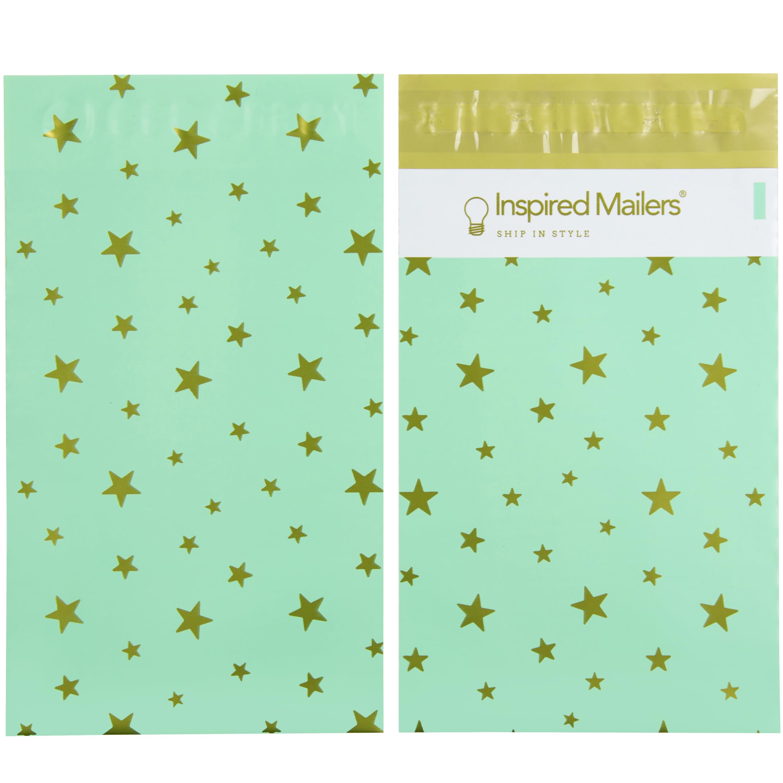 Premium 6x9 Poly Mailers - 100 Pack Gold Stars Seafoam Shipping Bags | Small Mailing Envelopes for Ecommerce, Subscription Boxes & Online Stores | Waterproof Lightweight Packaging Solution