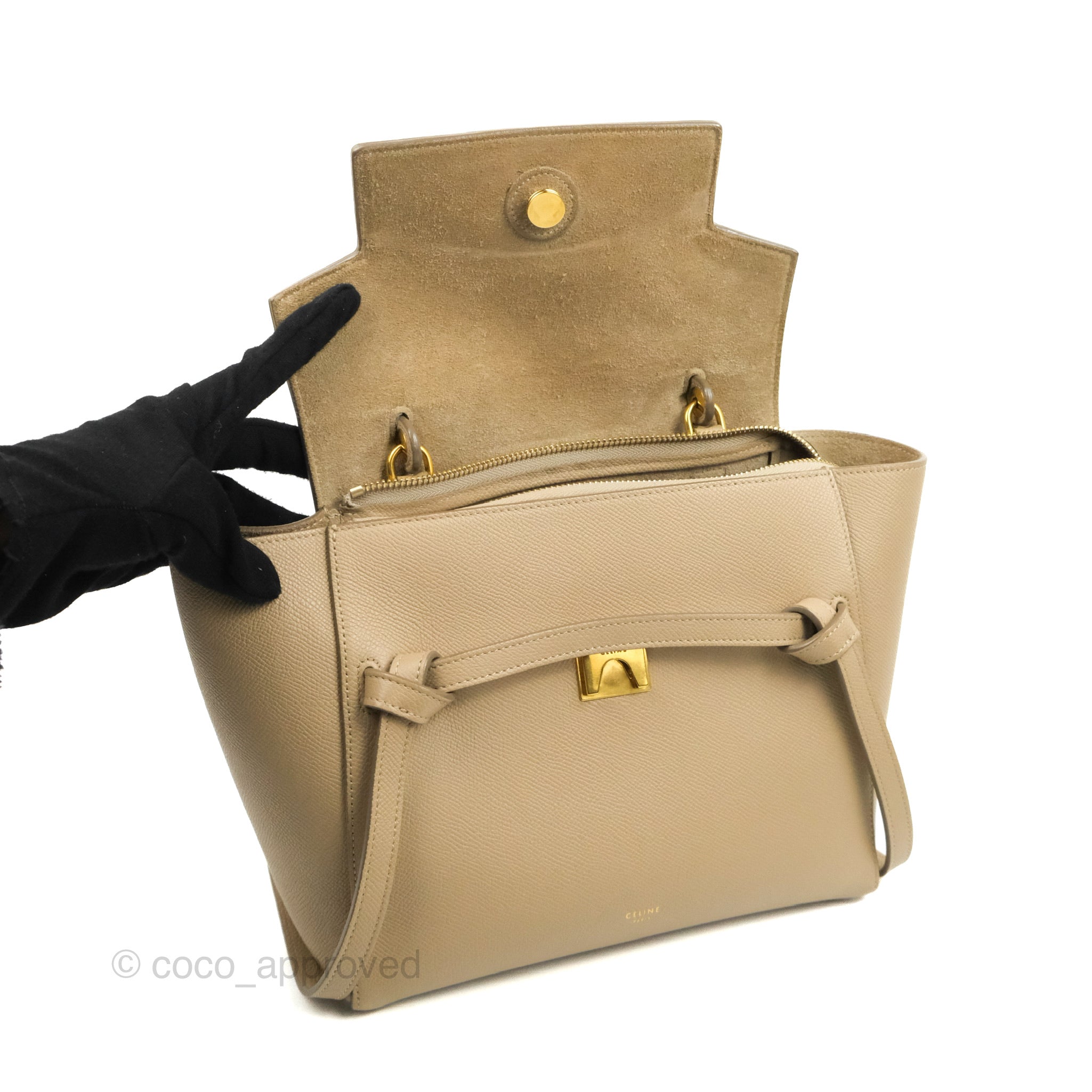 Celine Micro Belt Bag in Light Taupe - Genuine Grained Calfskin Leather with Gold Hardware | Perfect for Work, Travel & Everyday Use