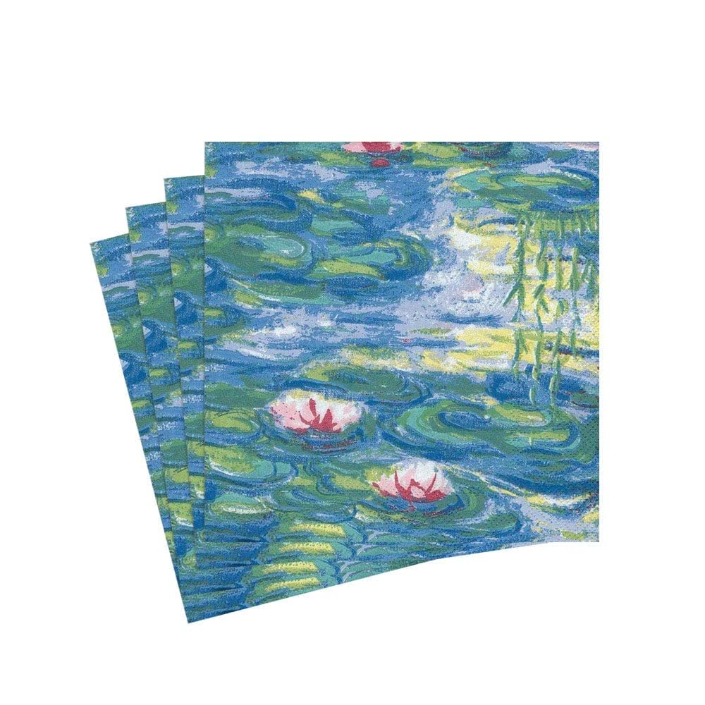 Caspari Nympheas Floral Design Paper Cocktail Napkins - 4 Packs of 20 Count, Decorative Water Lily Patterned Party Napkins for Weddings, Bridal Showers & Elegant Gatherings