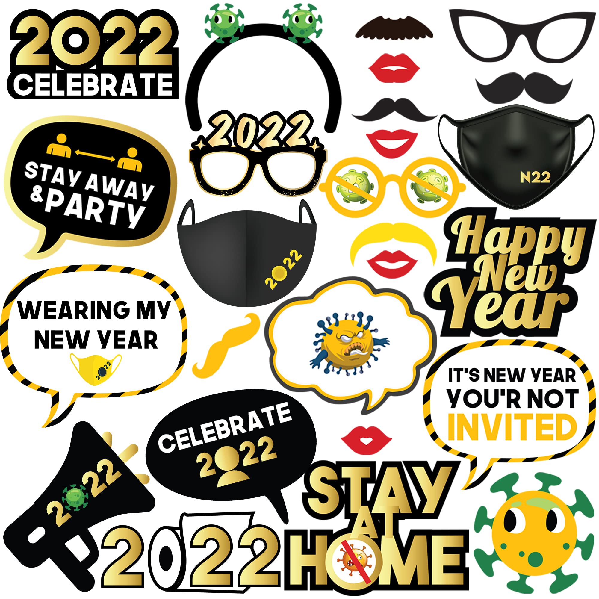2023 New Year's Eve Photo Booth Props Kit - DIY Party Decorations for NYE Celebrations, Christmas, and Holiday Gatherings - Fun Backdrop Accessories for Family Photos & Social Media