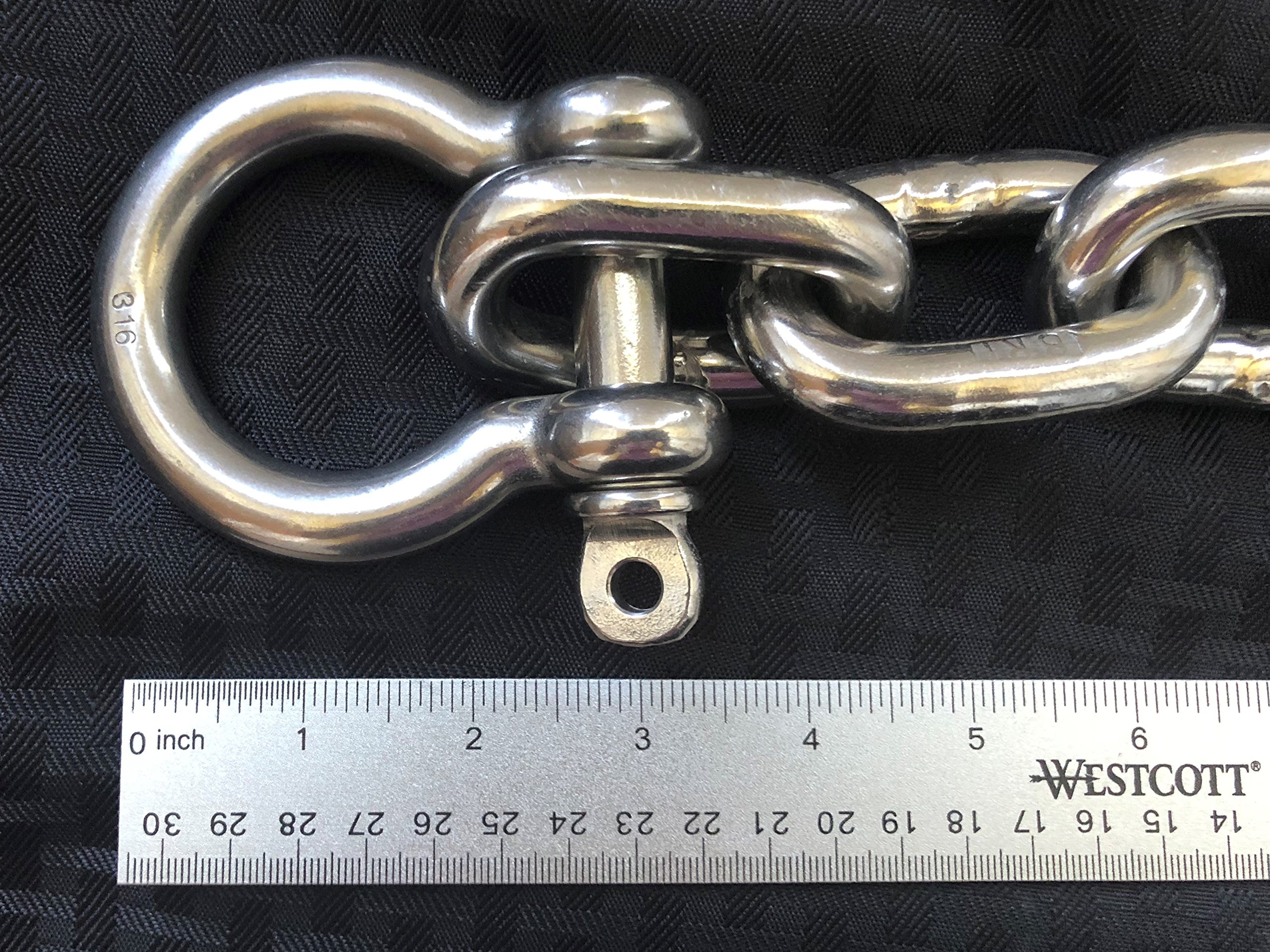 316 Stainless Steel Anchor Chain 13mm (1/2 Inch) x 6 Feet with Shackles - Marine Grade Boat Mooring for Yachts, Sailboats & Docking