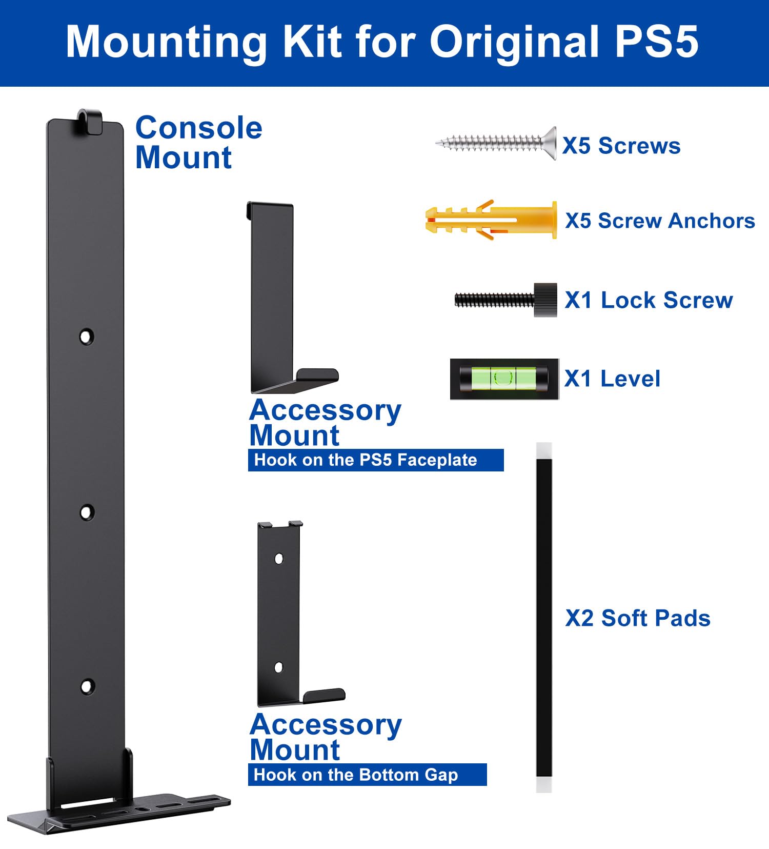 PS5 Wall Mount Bracket for PlayStation 5 Disc & Digital Edition - Invisible Design TV Console Mount with 2 Accessory Holders (Black) - Perfect for Gaming Room Setup & Space Saving Behind TV - Not Compatible with PS5 Slim