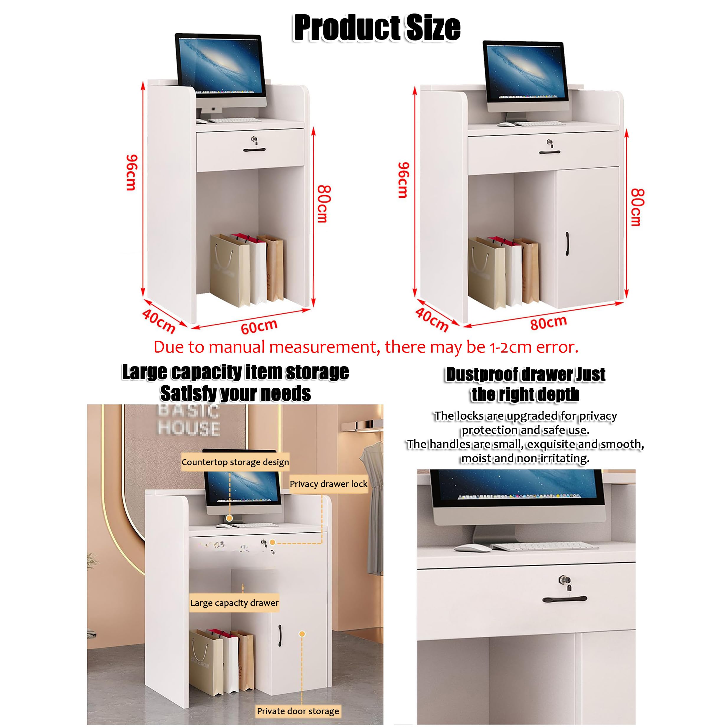 Modern Reception Desk Counter Table with Drawer Storage - Open Front Cashier Cabinet for Clothing Stores, Salons, Hotels & Retail Shops | Durable Reception Room Furniture for Office Lobby & Business Front Desk