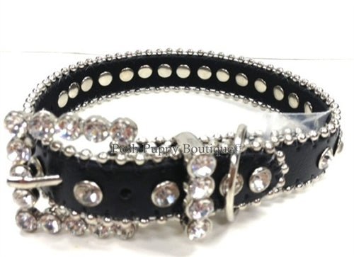 Luxury Black Leather Dog Collar with Clear Crystals - Elegant & Durable Pet Accessory for Small & Large Dogs - Perfect for Daily Walks, Special Occasions & Gifts