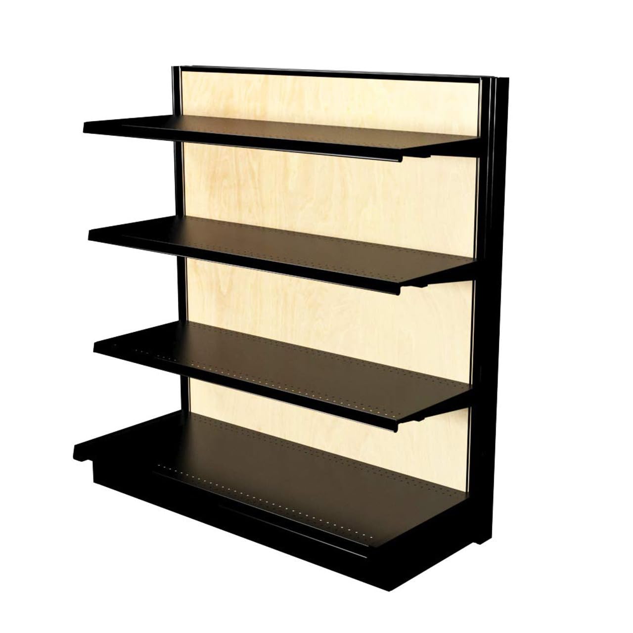Black & Wood Gondola Retail Shelving Wall Display - 4 Shelves Single Sided 48”W x 54”H x 19”D - Heavy Duty Store Fixture for Convenience Stores, Grocery, Office Supply & Liquor Shops - Made in USA - Perfect for Product Display & Organization in Retail Spaces