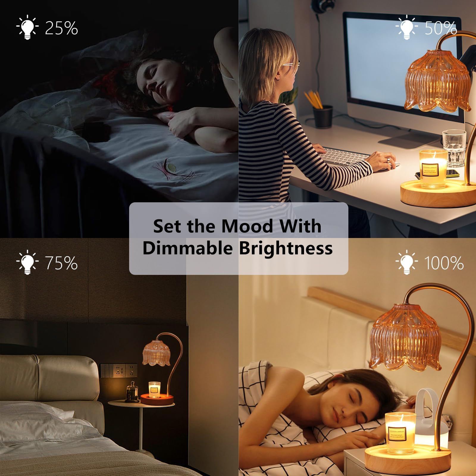 GEEZO Electric Candle Warmer Lamp with Timer & Dimmer - Wooden Base Wax Melt Warmer for Small & Large Jar Candles, 2 Bulbs Included - Perfect for Home Decor, Aromatherapy, and Creating Cozy Ambiance in Living Room, Bedroom, or Office