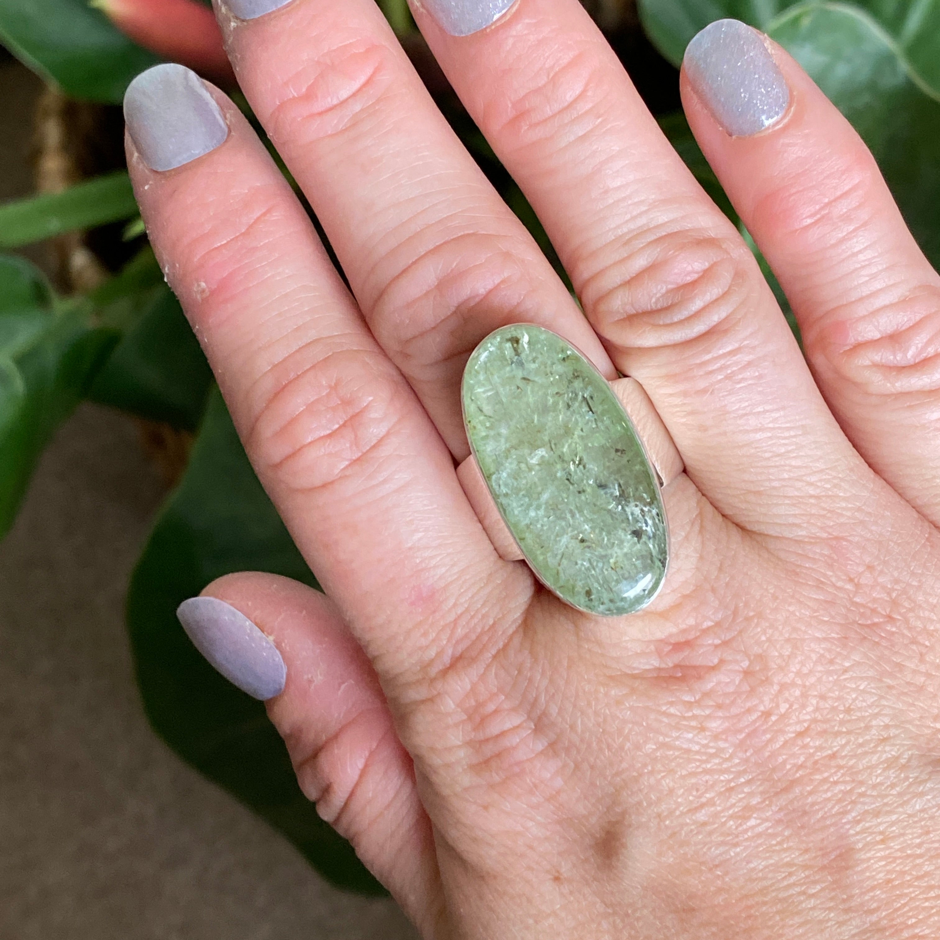 Natural Green Kyanite Oval Cabochon Ring - Size 11 (KRGJ3290) | Healing Crystal Jewelry for Meditation & Energy Balancing