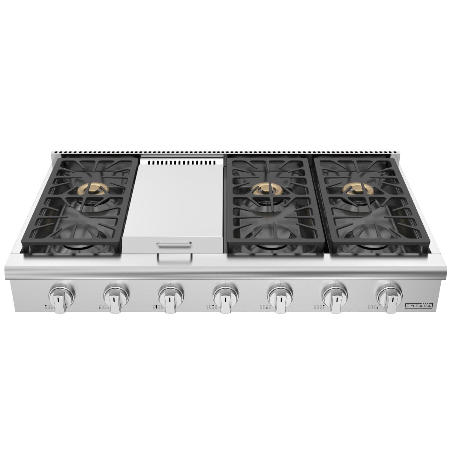 Empava 48-Inch Professional Slide-In Natural Gas Rangetop with 6 Sealed Ultra High-Low Burners, Heavy Duty Continuous Grates & Infrared Griddle - Stainless Steel, Silver - Perfect for Home Chefs & Commercial Kitchens