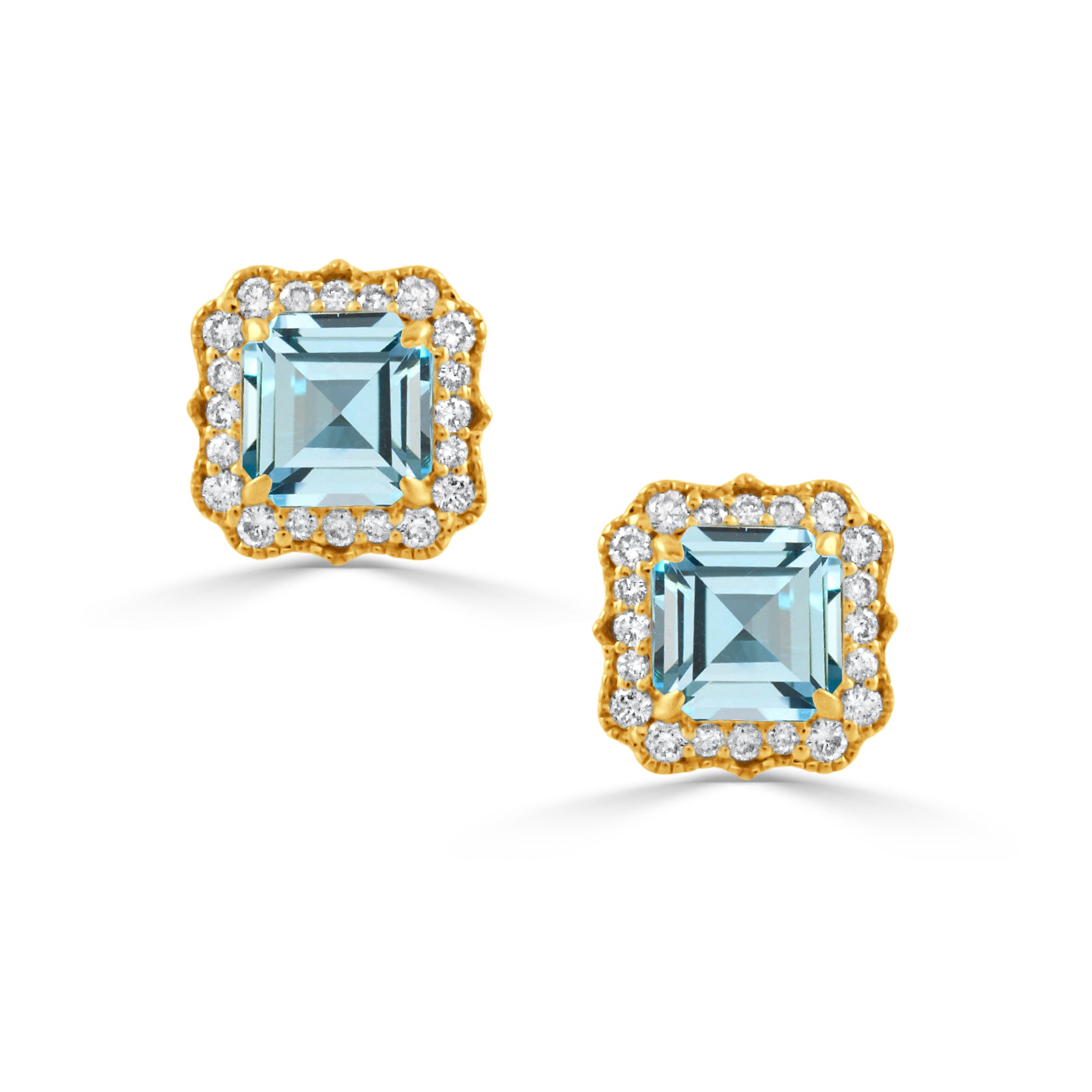 Blue Topaz & Diamond 18K Yellow Gold Stud Earrings | Elegant Jewelry for Women | Perfect for Weddings, Parties & Special Occasions