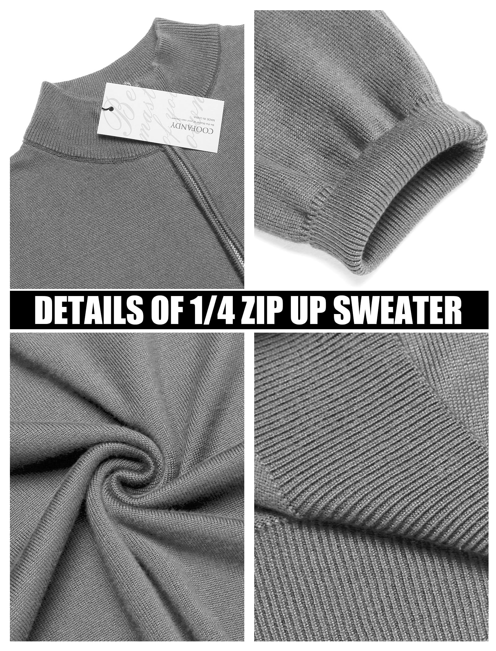 COOFANDY Men's Slim Fit Lightweight Quarter Zip Sweater - Mock Neck Pullover Casual Polo for Work & Outdoor Activities