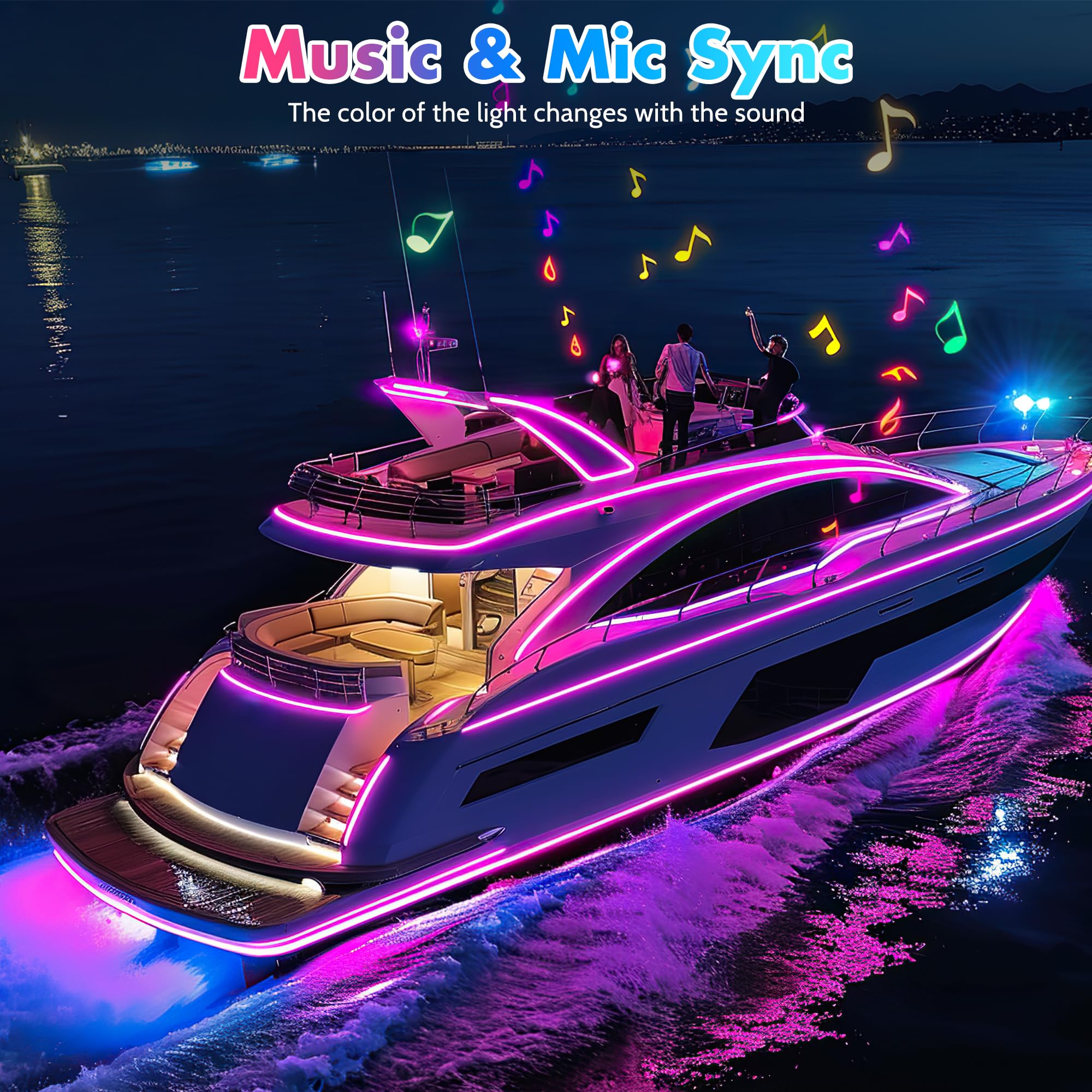 Smart LED Boat Strip Lights 16.4ft RGB IP68 Waterproof - for Marine Interior & Night Fishing