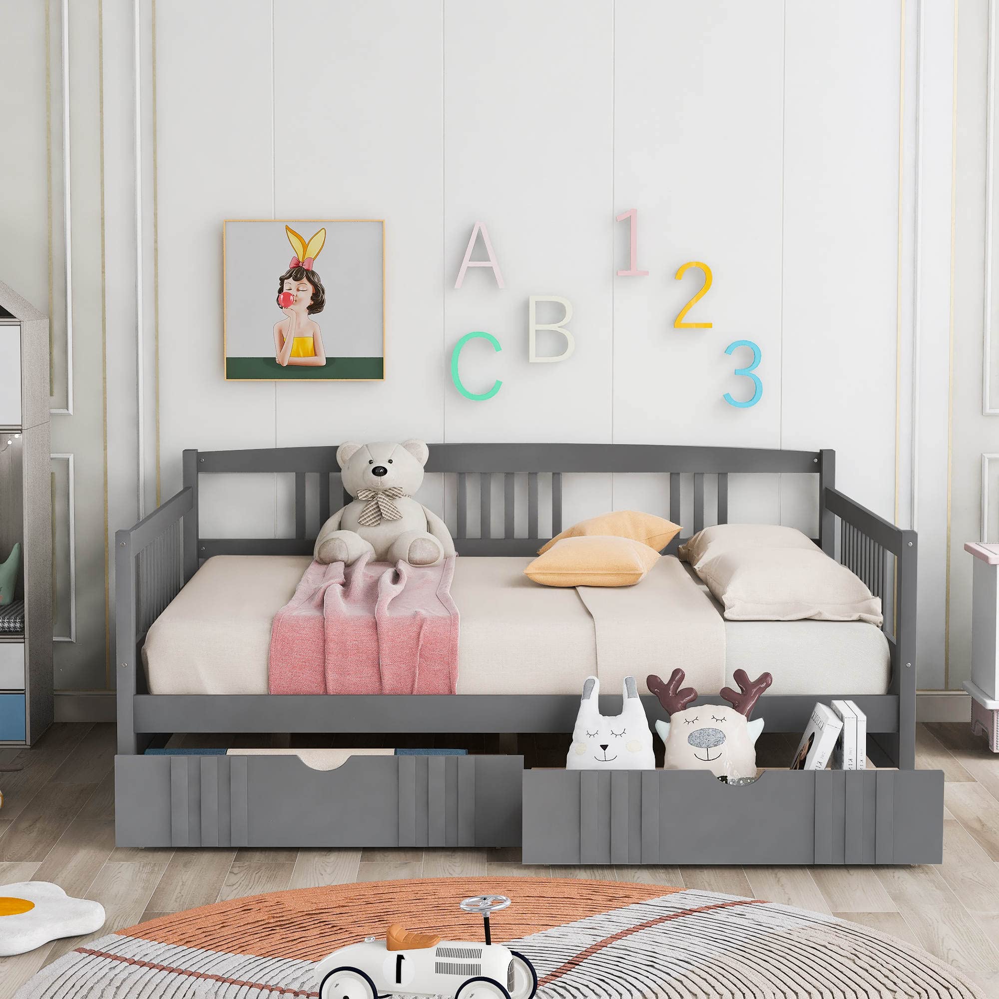 Wood Full Size Daybed with Storage Drawers - Sturdy Dual-Use Bed for Living Room & Guest Room