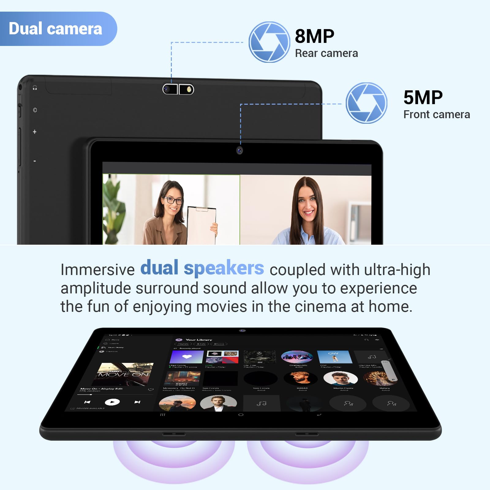 FASTWD 10 Inch Android 14 Tablet (2025 Model) - 5G WiFi, 36GB RAM + 128GB ROM, 8000mAh Battery, Face ID, 2-in-1 Tablet with Keyboard - Black | Perfect for Work, Study & Entertainment
