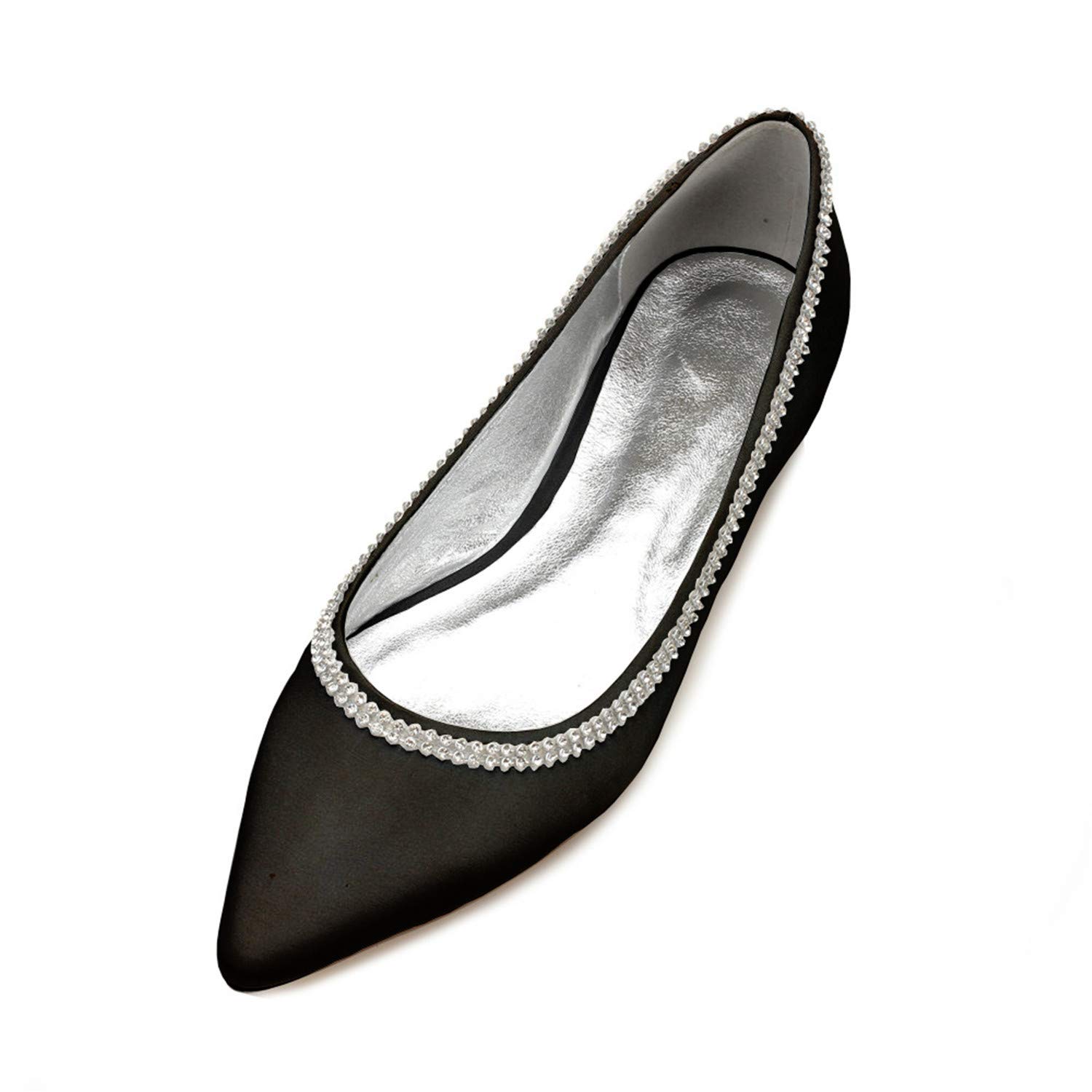 Women's Satin Pointed Toe Wedding Shoes - Elegant Slip-On Flats for Bridal Party, Prom & Evening Events - Comfortable Dress Shoes for Bride, Bridesmaids & Guests - Black Size 10 (Perfect for Weddings, Dances & Formal Occasions)