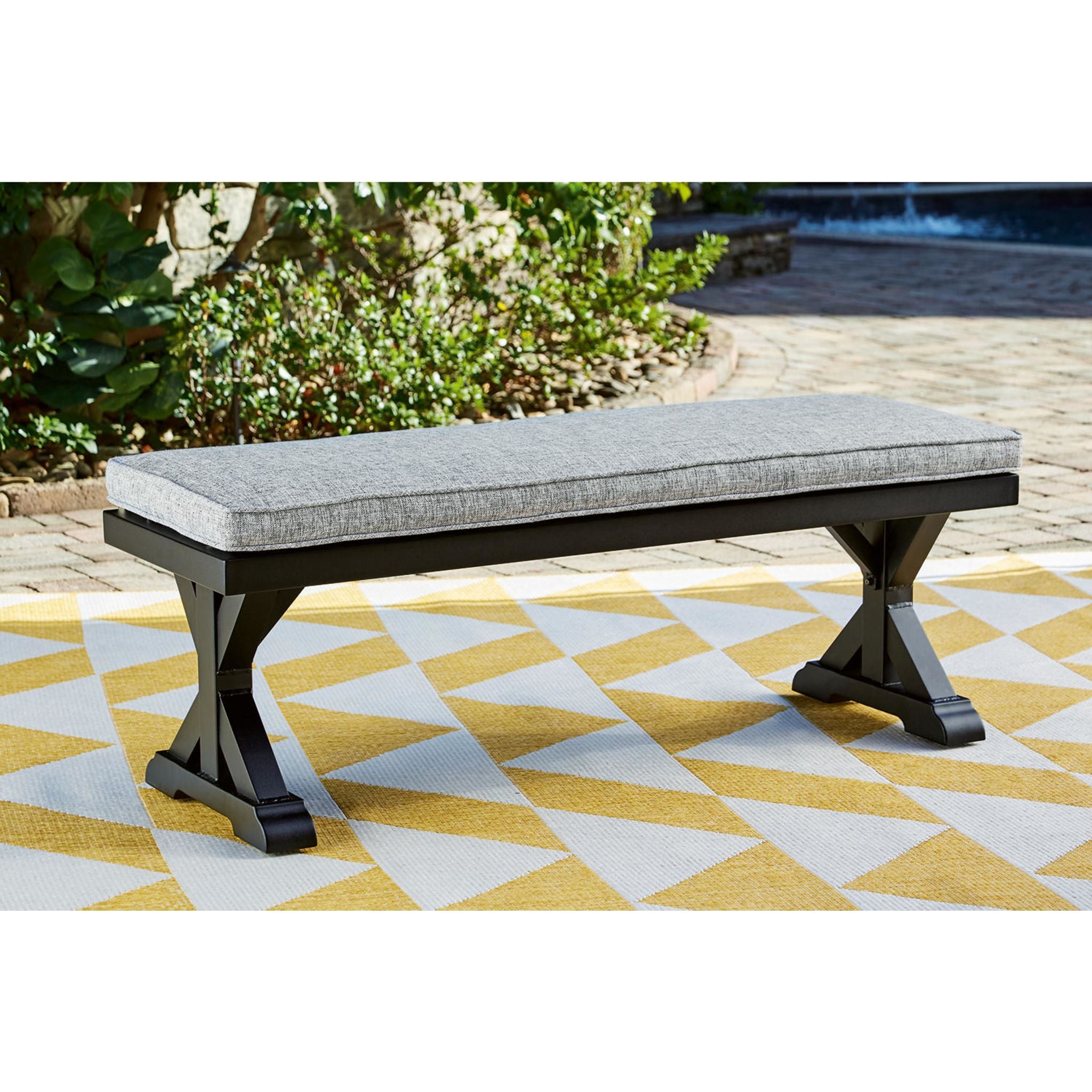 **Beachcroft Outdoor Bench with Cushion - Weather-Resistant Patio Furniture for Garden, Porch & Backyard - Black/Light Gray**    (Note: This optimized title includes keywords like 