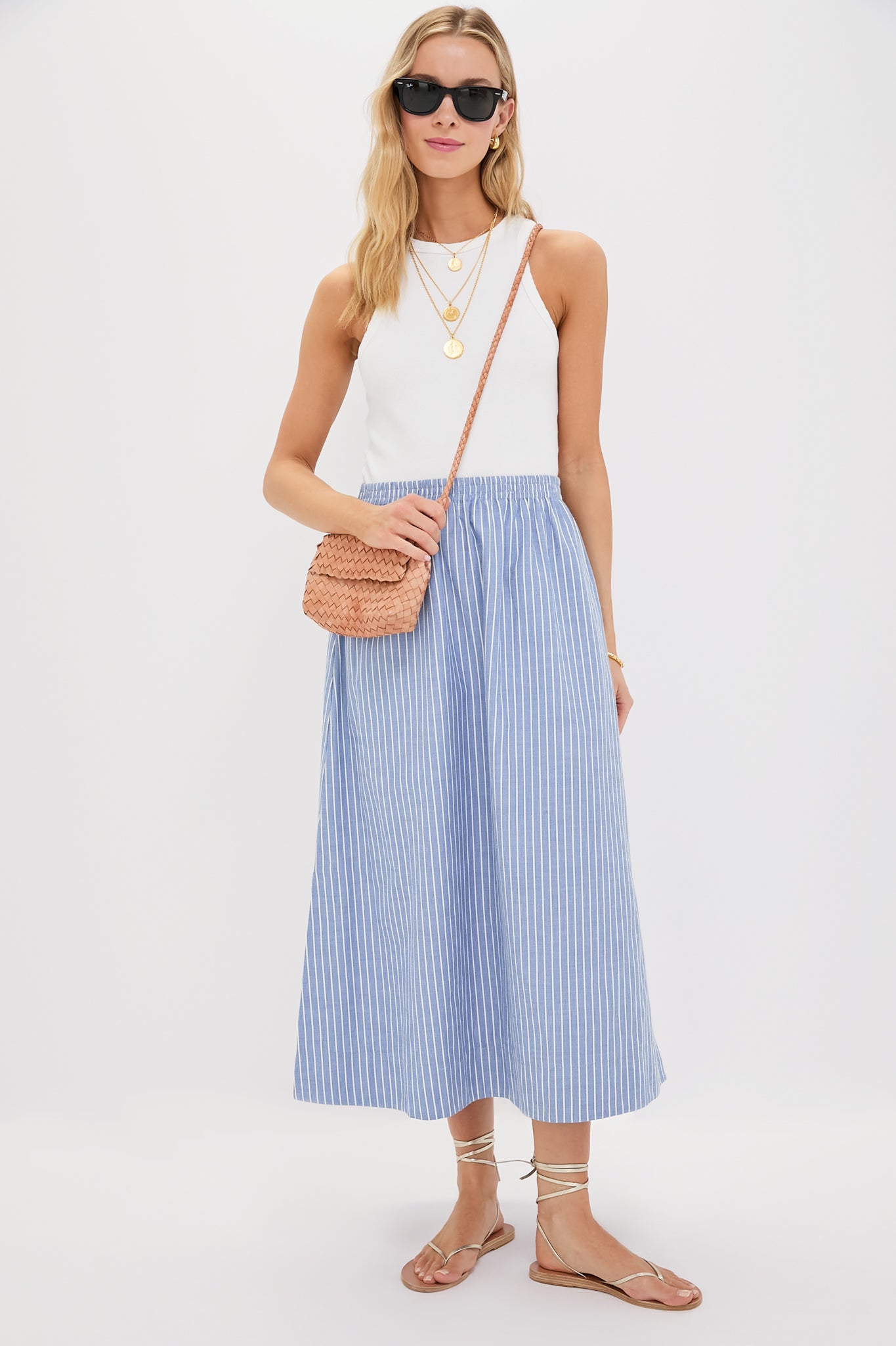 Blue Stripe Athena Skirt - Women's Flowy Midi Skirt with Side Slits | Perfect for Summer, Beach Vacations & Boho Outfits