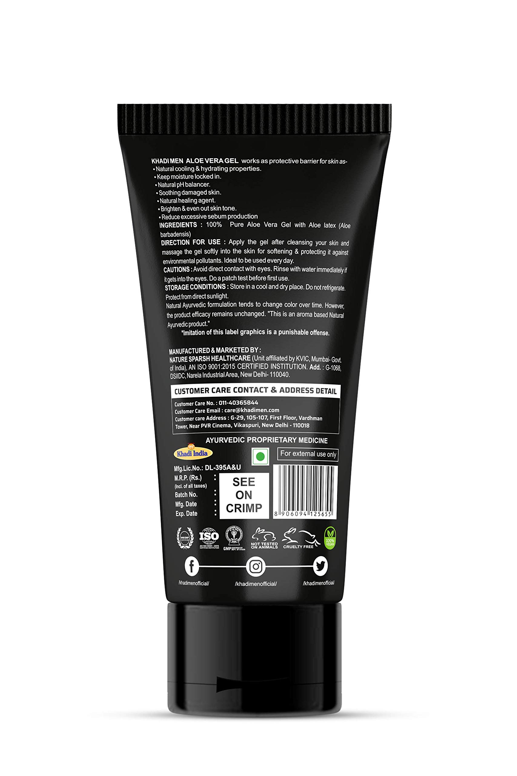 Khadi Men Aloe Vera Face Gel - 100ml | Natural Hydration & Soothing for Men's Skin | Perfect for Post-Shave, Sunburn & Daily Skincare Routine