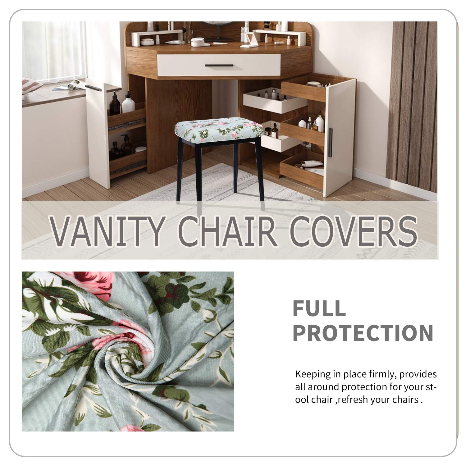 Deisy Dee Vanity Stool Cover - Square Foot Stool Seat Cushion Cover Set of 2 - Soft Dressing Chair Covers for Bedroom, Bathroom & Makeup Area - Washable & Stylish Home Decor Accessories