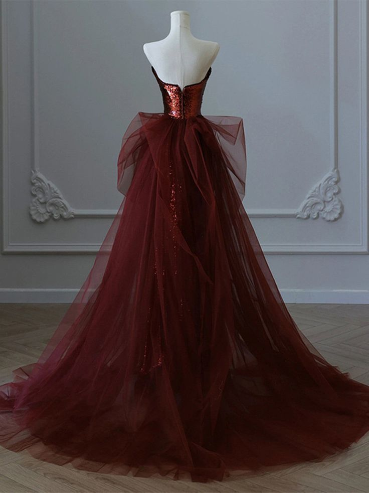 Burgundy Sequins Tulle Long Party Dress for Women - Elegant Evening Prom Gown J4647 | Perfect for Formal Events, Dances, Weddings & Special Occasions