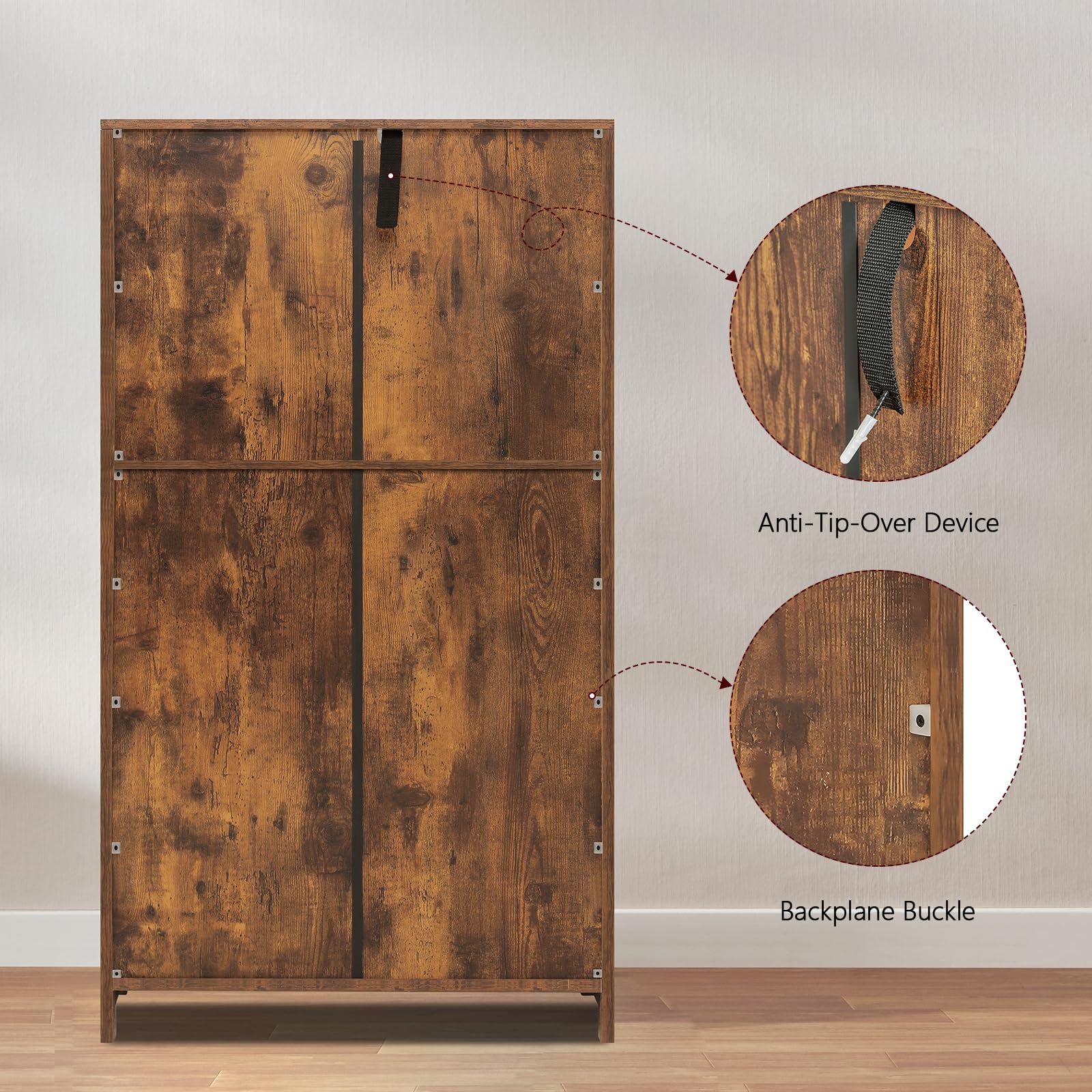 WEENFON Farmhouse Storage Cabinet - Rustic Brown Kitchen Pantry Organizer with 2 Adjustable Drawers & Shelves, Floor Hutch Cupboard for Living Room, Home Office & Kitchen Storage - Perfect for Small Space Organization & Farmhouse Decor
