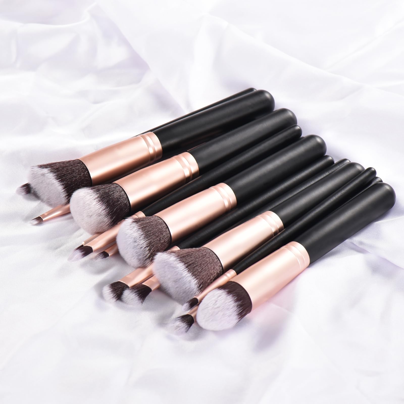 14-Piece Black Makeup Brush Set with Wooden Handles - Professional Cosmetic Brushes for Women & Girls - Essential Makeup Tools for Foundation, Blush, Eyeshadow & More - Perfect for Daily Beauty & Professional Makeup Application