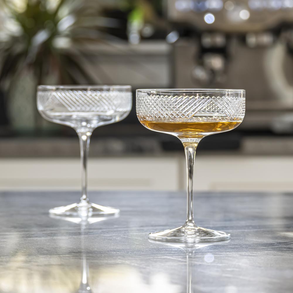 Premium Bourbon Street 10.25oz Champagne Coupe Glasses - Set of 2 Elegant Stemware for Wedding Toasts, Cocktail Parties & Romantic Dinners