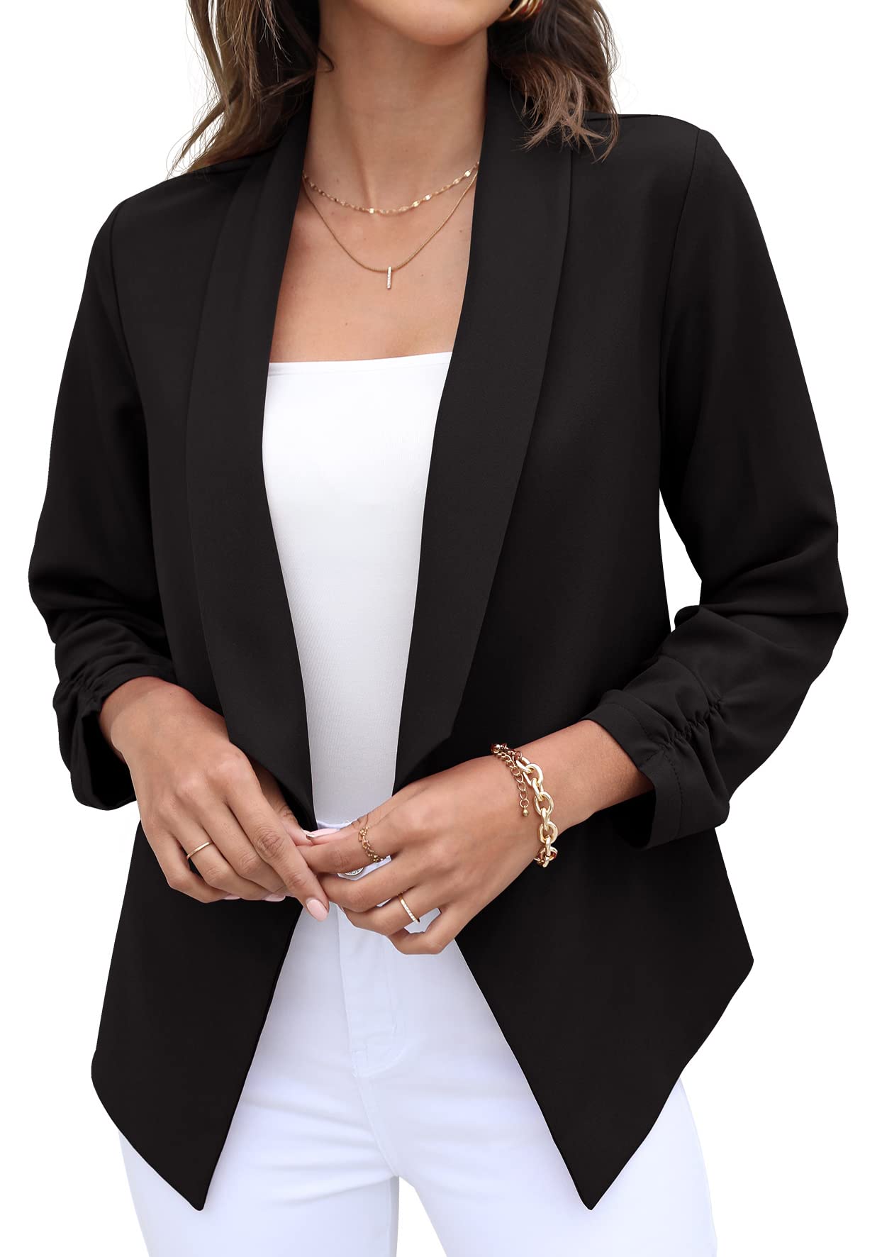 GRECERELLE Women's 3/4 Sleeve Open Front Blazer Suit - Slim Fit Cropped Cardigan Jacket for Office & Casual Wear | Perfect for Business Meetings, Work Attire & Smart Outfits
