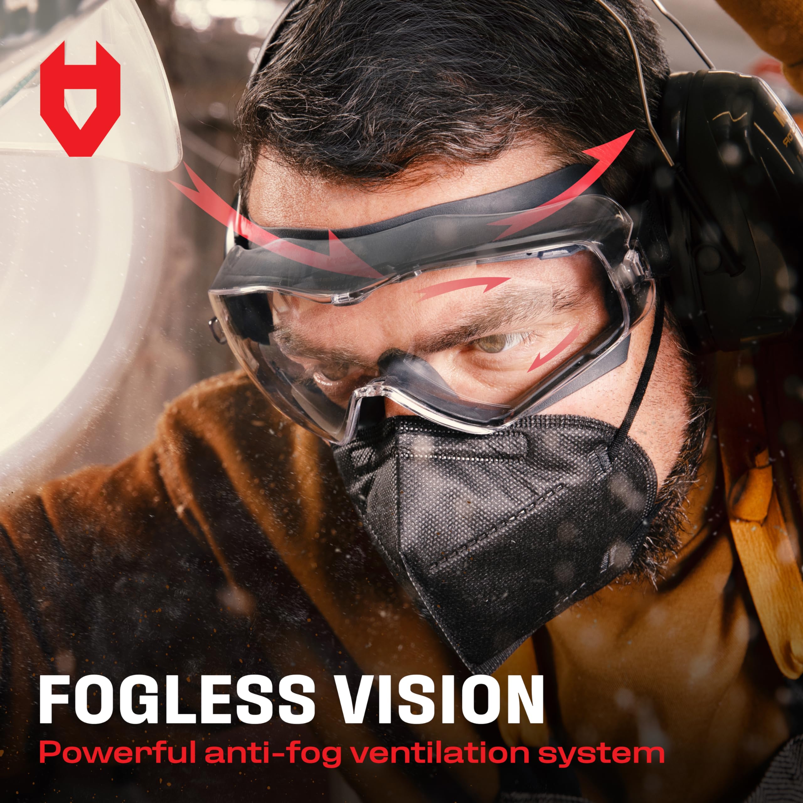 NoCry Safety Goggles Over Glasses - ANSI Z87.1 Certified, Anti-Fog & Anti-Scratch Lenses with UV380 Protection - Adjustable Strap for Extreme Impact Resistance - Perfect for Chemistry Lab, Woodworking, Construction & DIY Projects