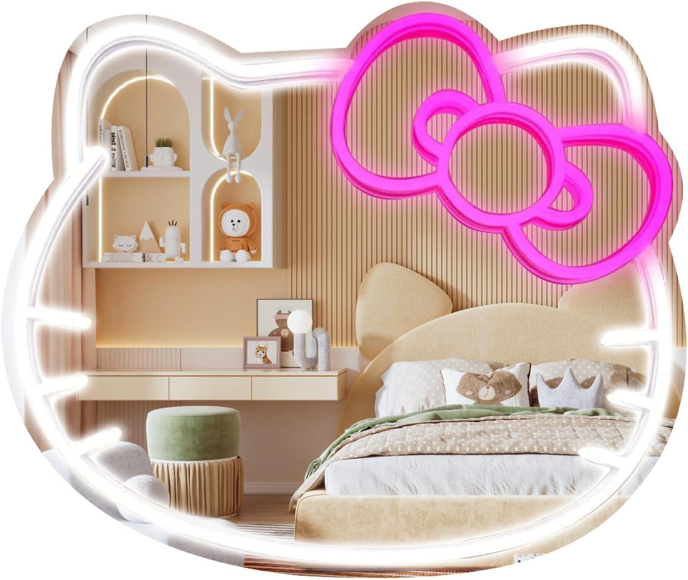 Anime Cat LED Neon Mirror - Fashion Wall Decor for Dressing Table, Bedroom & Living Room | Makeup Mirror & Gift for Kids | Perfect for Home Decor, Cosplay Rooms & Instagrammable Backgrounds