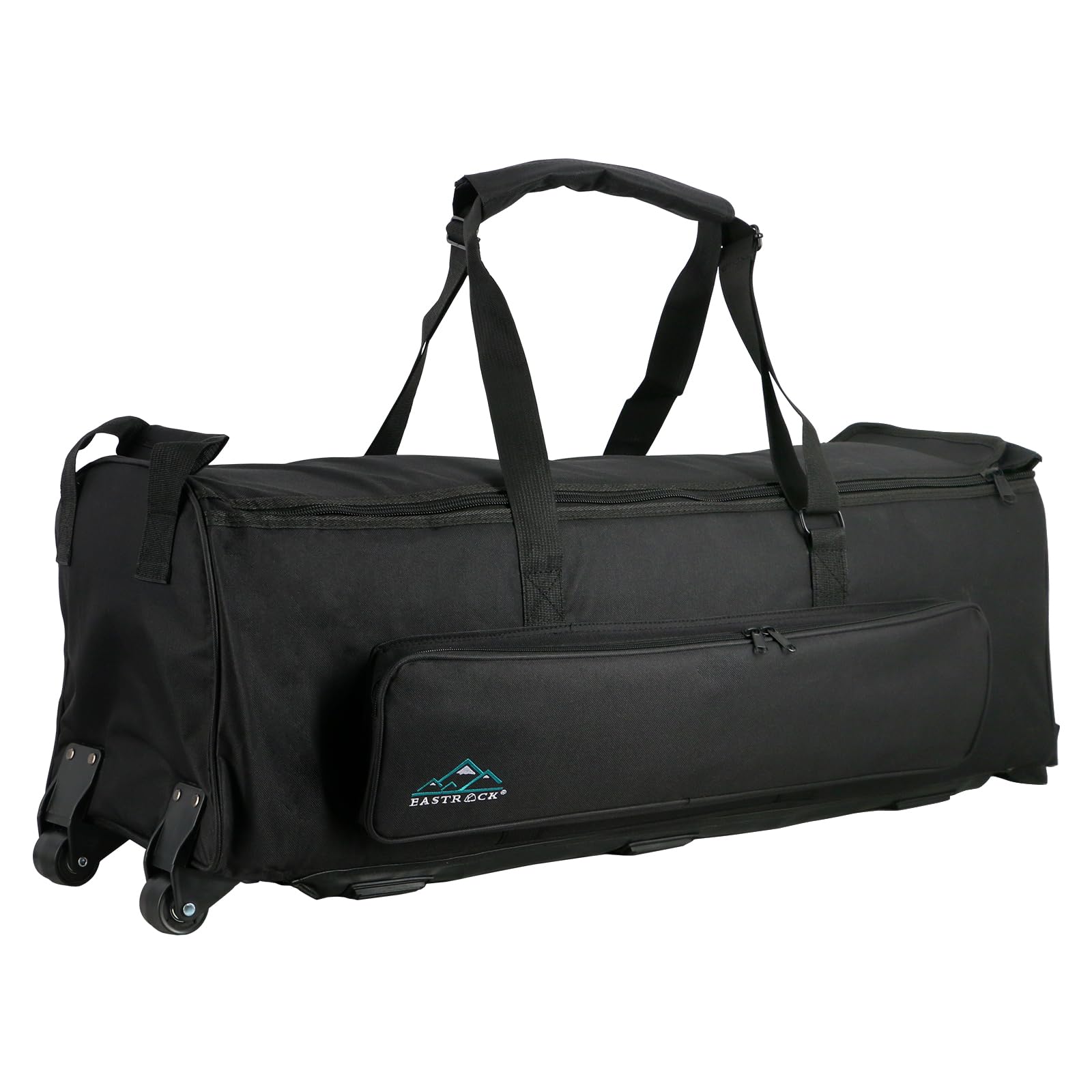 EASTROCK Heavy Duty Rolling Drum Hardware Bag with Wheels - Durable Drum Set Carry Case for Cymbals, Stands & Accessories (Black) - Perfect for Gigging Musicians & Drummers On The Go