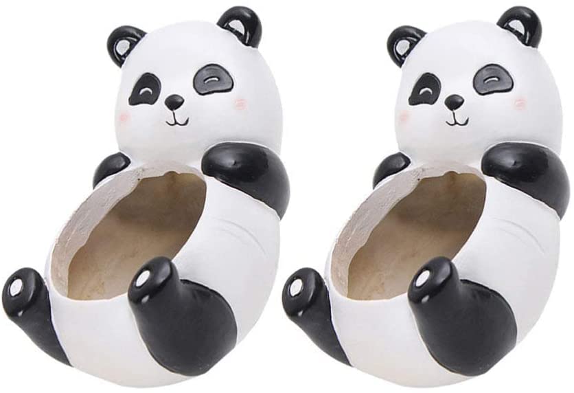 2Pcs Panda Succulent Planter Pots - Mini Resin Animal Flower Pots for Cactus, Bonsai & Home Decor - Perfect for Office Desk, Balcony & Indoor Plants (Plants Not Included)