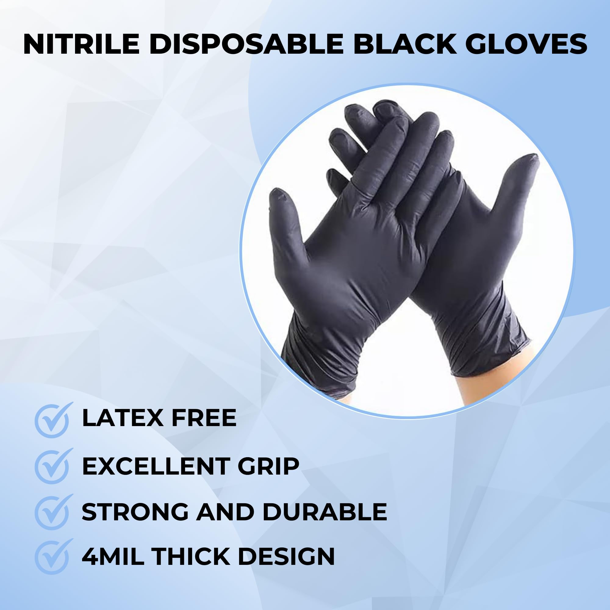 Black Disposable Nitrile Gloves 4 Mil - Heavy Duty Mechanic, Tattoo, Cleaning, Cooking & Medical Gloves for Food Prep, Healthcare & Industrial Use