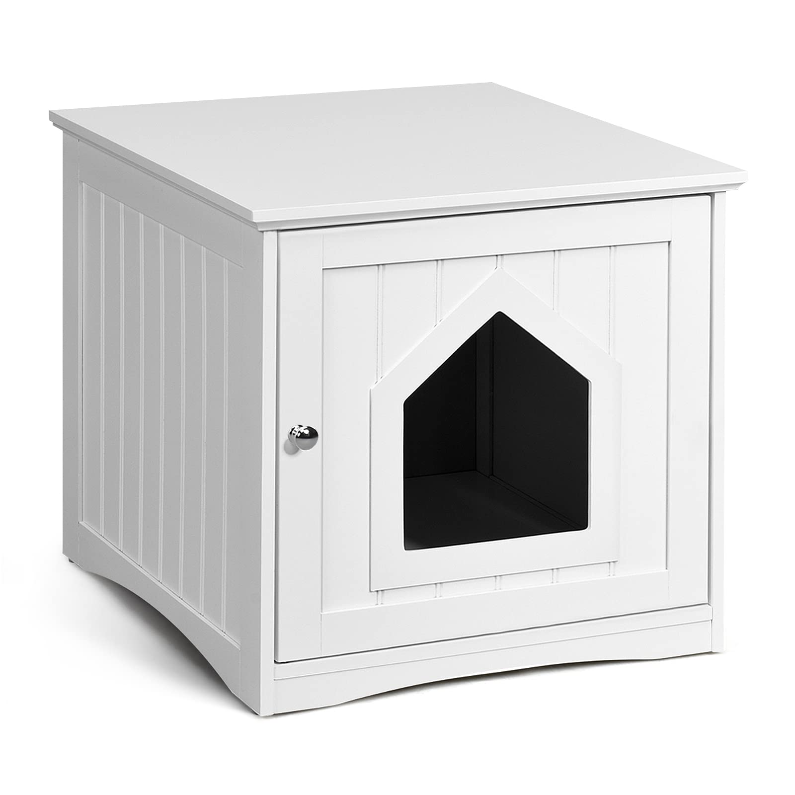PETSITE Cat Litter Box Enclosure Furniture - Hidden Litter Box Cabinet with Washroom Design, White Decorative Cat House & Nightstand for Indoor Pets | Perfect for Small Spaces, Apartments & Home Decor