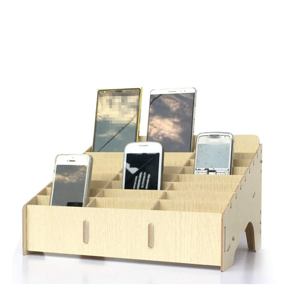 XICHENGSHIDAI 24-Slot Phone Storage Box - Beige Desktop Organizer for Classroom & Office