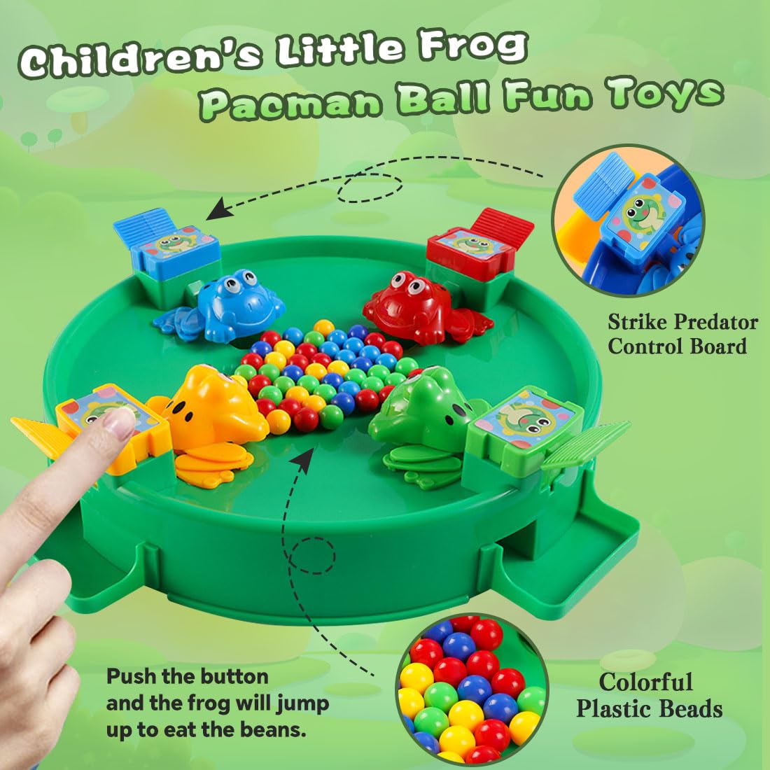 Hungry Frog Board Game - Fast Reflex & Fine Motor Skill Toy for Kids & Adults | Classic Plastic Bead Feeding Game for 2-4 Players | Preschool Learning, Family Game Night & Party Entertainment