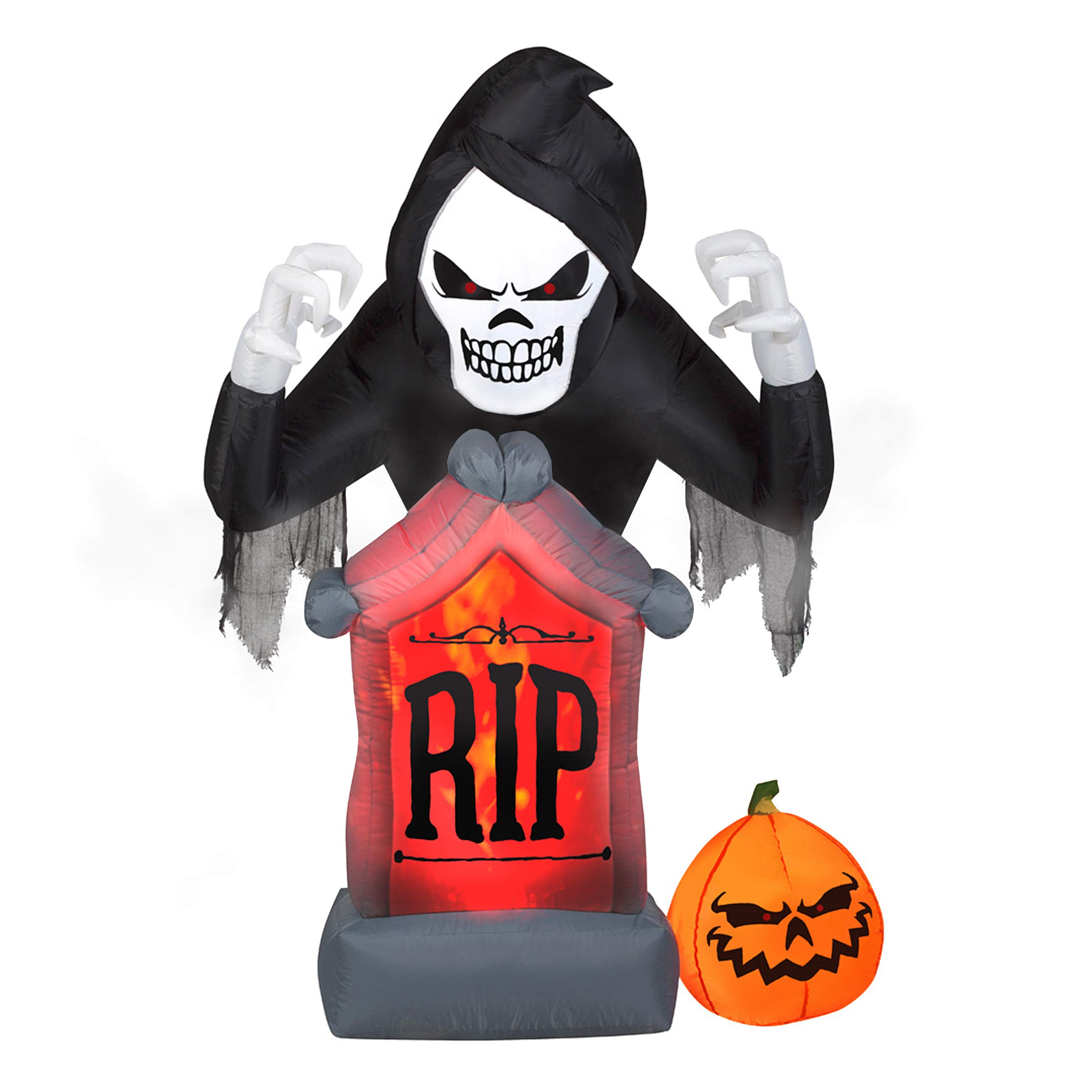 National Tree Company 6FT Halloween Inflatable Grim Reaper with LED Lights - Spooky Yard Decoration for Halloween Party Decor