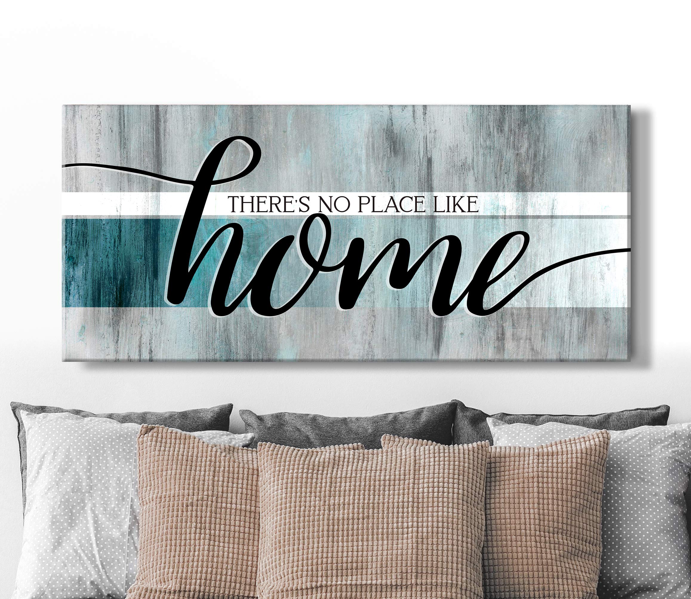Farmhouse Wall Decor - Rustic 'There's No Place Like Home' Wooden Sign for Living Room (Teal, 42x19 inches) | Perfect Housewarming Gift & Cozy Home Decoration for Farmhouse, Cottage, or Modern Interior Design