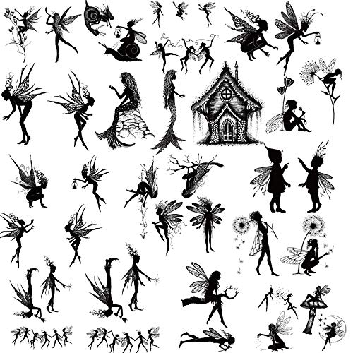 16pcs Jungle Fairy Girl & Mermaid Clear Stamps Set - Forest Cabin Theme DIY Scrapbooking Supplies for Card Making, Paper Crafts, Handmade Embossing, Photo Album Decor - Perfect for Birthday Cards, Wedding Invitations, Journaling and Memory Keeping